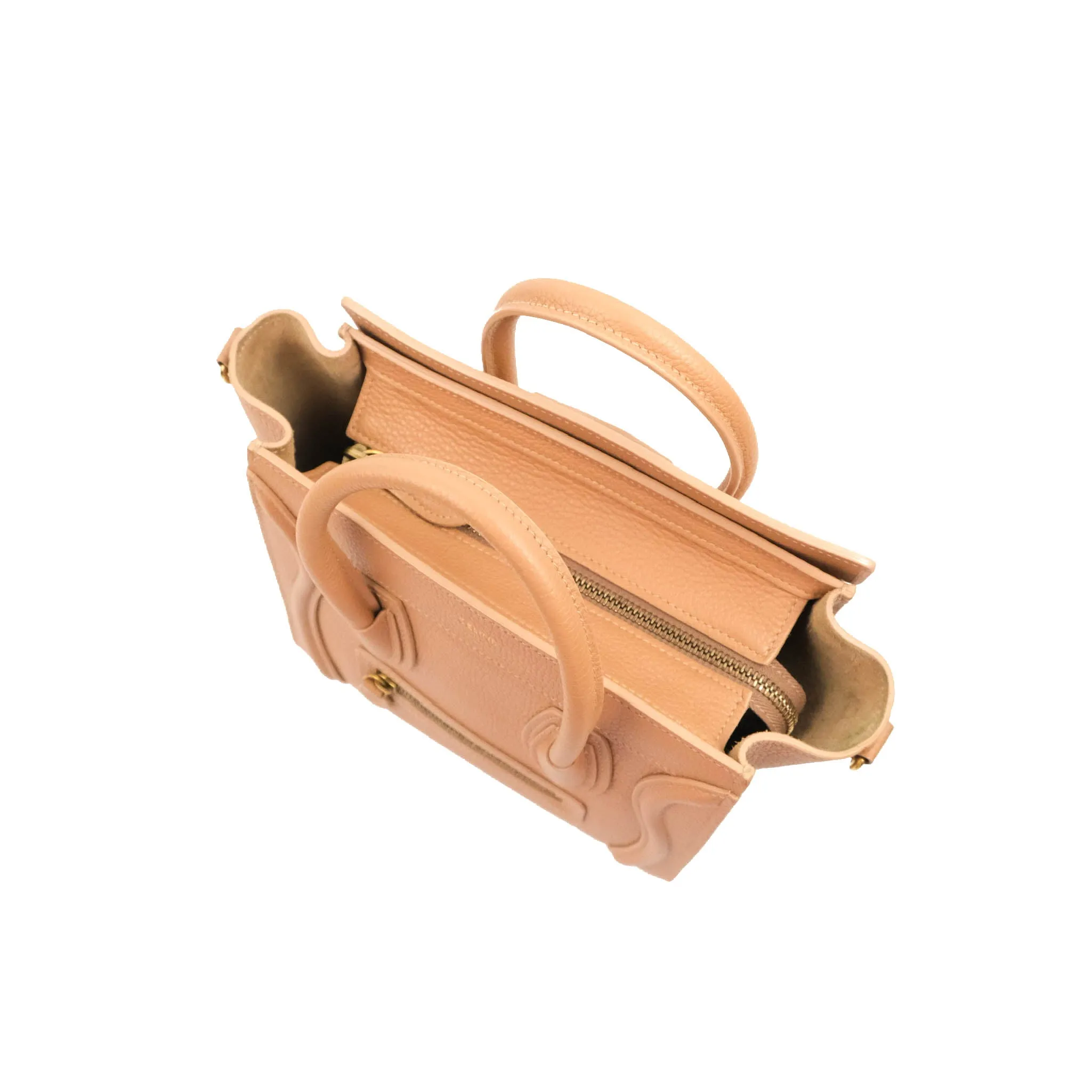 Celine Nano Luggage Drummed Beige Pink Calfskin