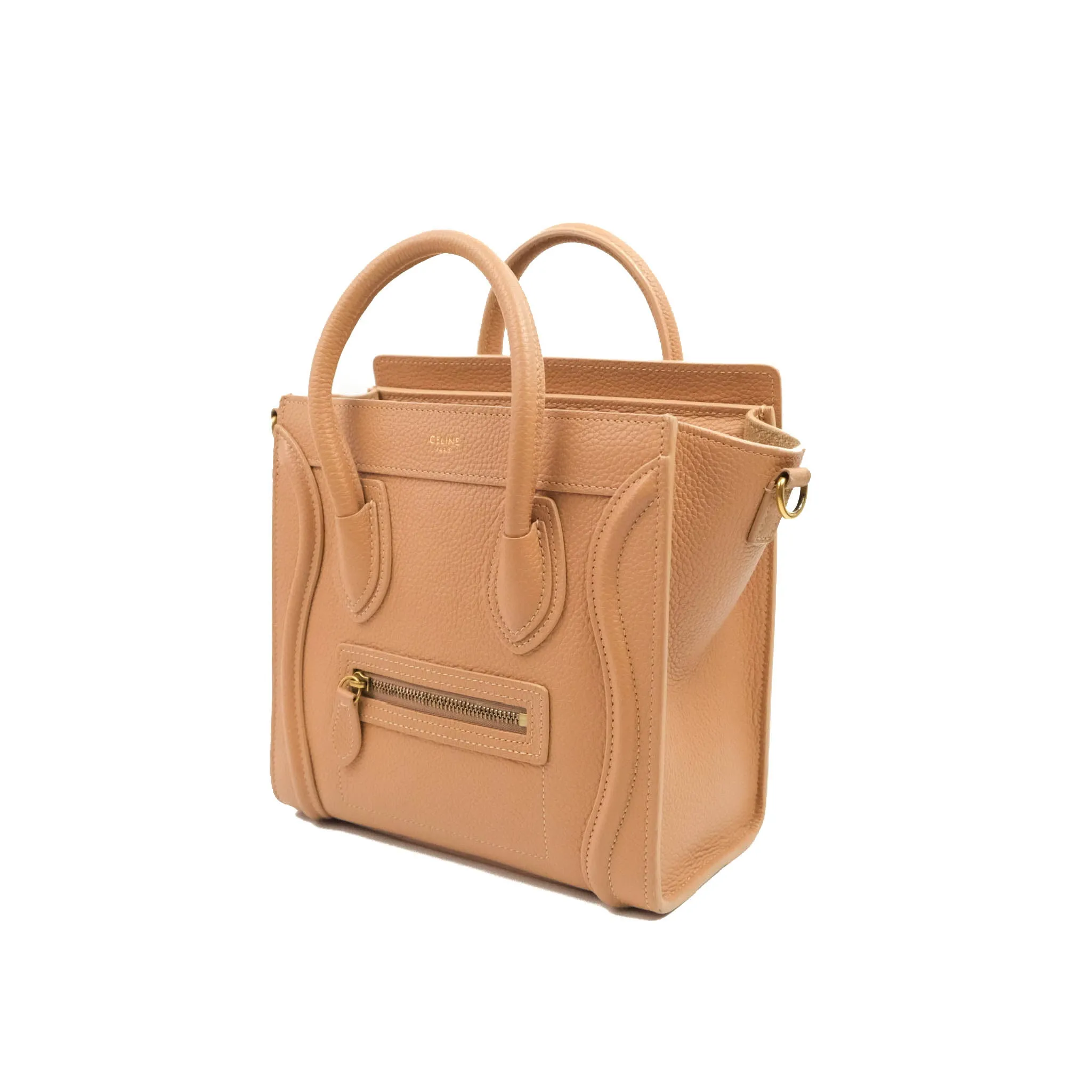 Celine Nano Luggage Drummed Beige Pink Calfskin