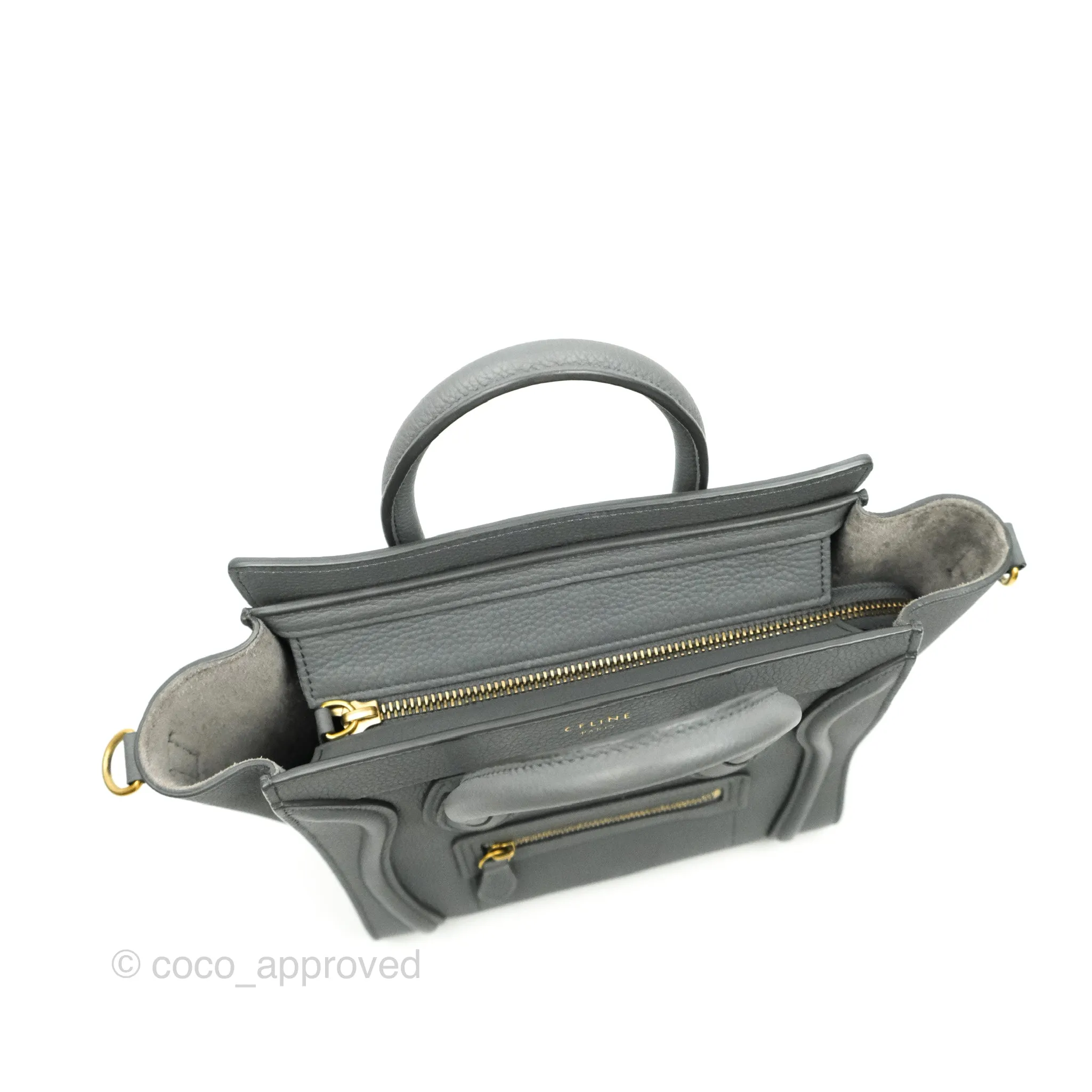 Celine Nano Luggage Grey Grained Calfskin Gold Hardware