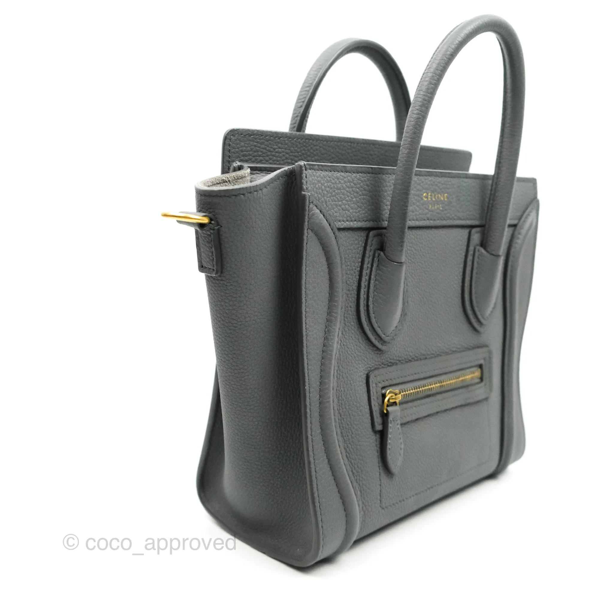 Celine Nano Luggage Grey Grained Calfskin Gold Hardware