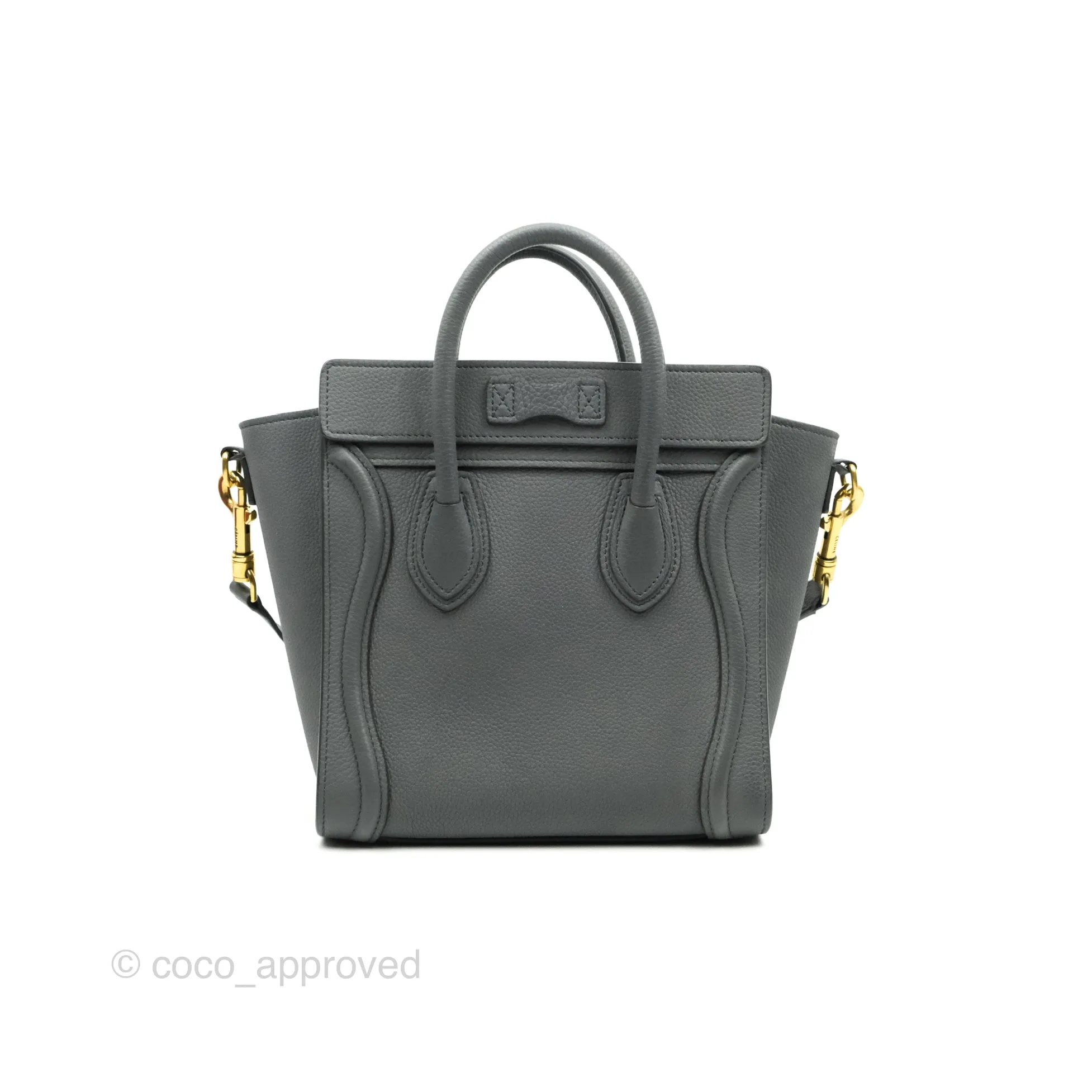 Celine Nano Luggage Grey Grained Calfskin Gold Hardware