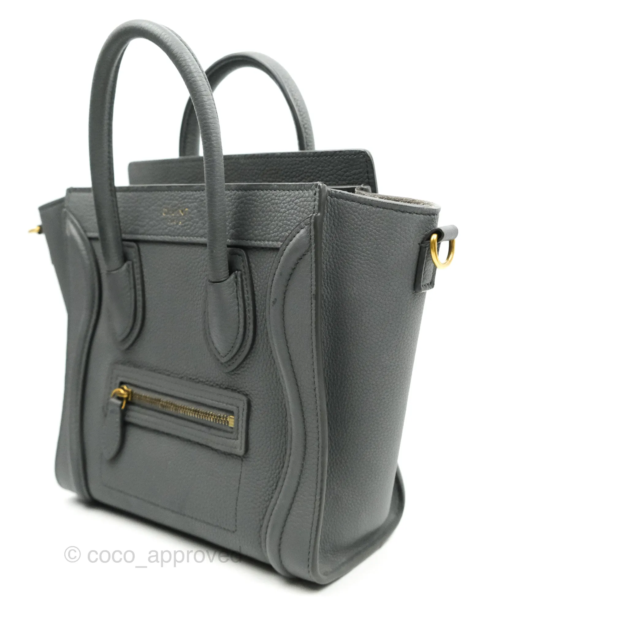 Celine Nano Luggage Grey Grained Calfskin Gold Hardware