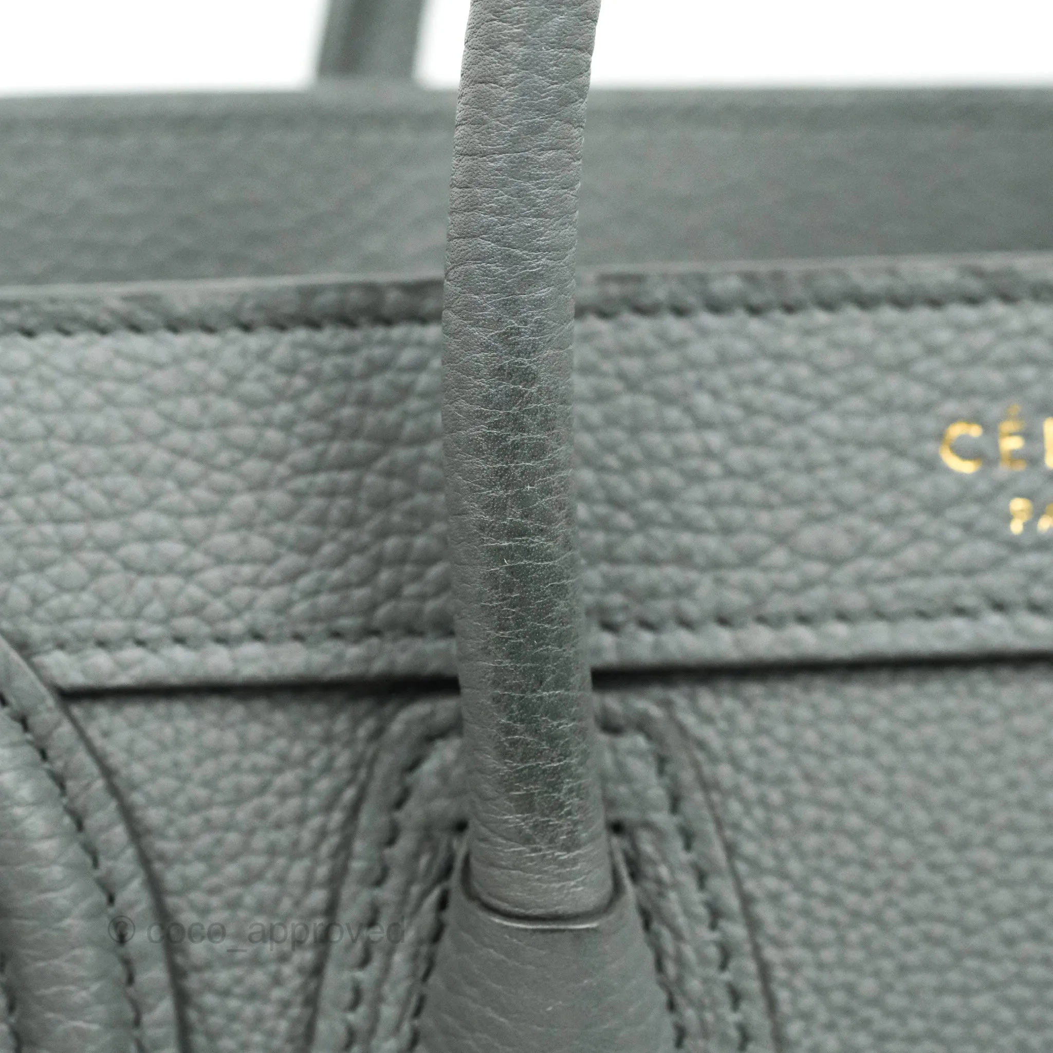 Celine Nano Luggage Grey Grained Calfskin Gold Hardware