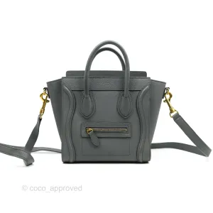 Celine Nano Luggage Grey Grained Calfskin Gold Hardware