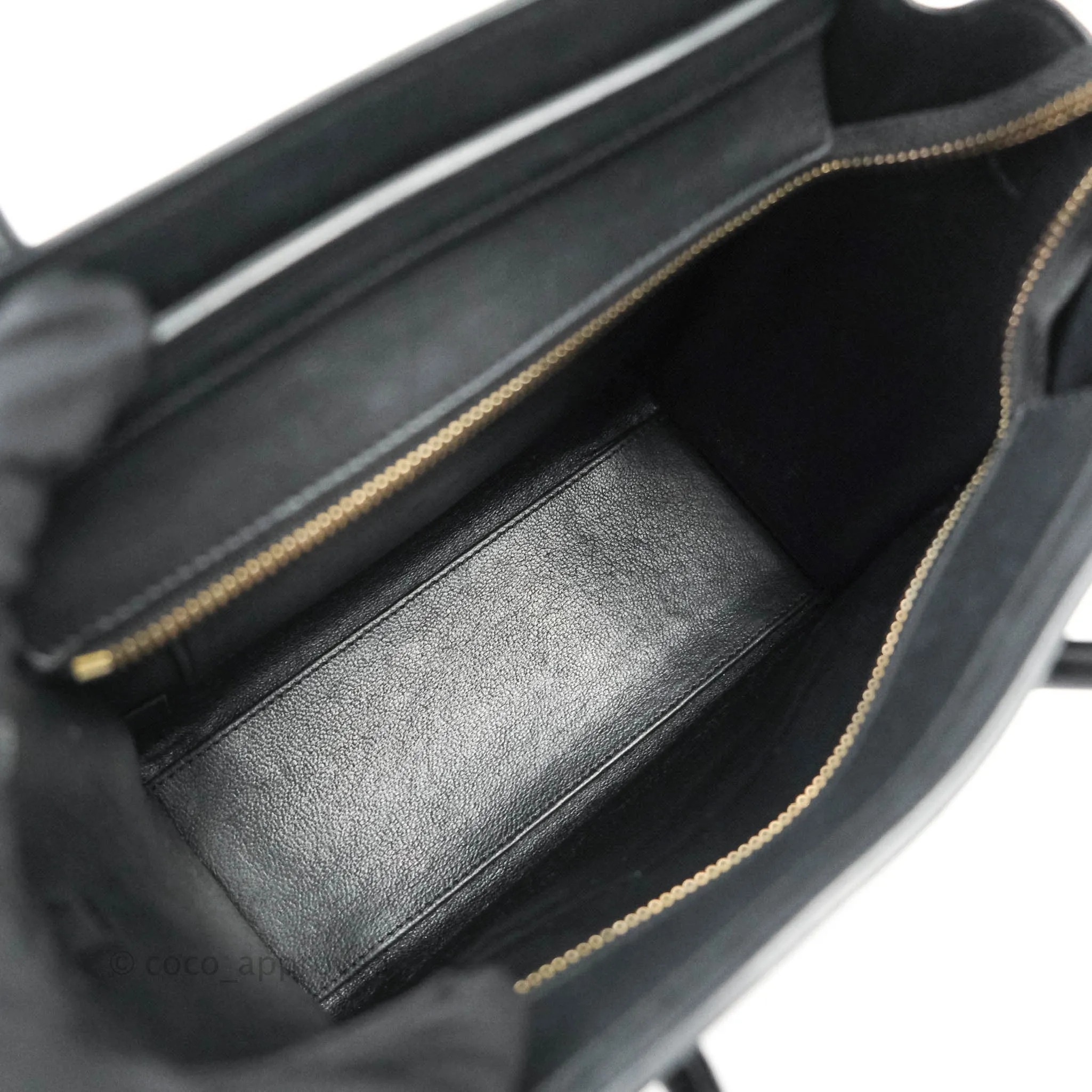 Celine Nano Luggage in Black Calfskin Antique Gold Hardware