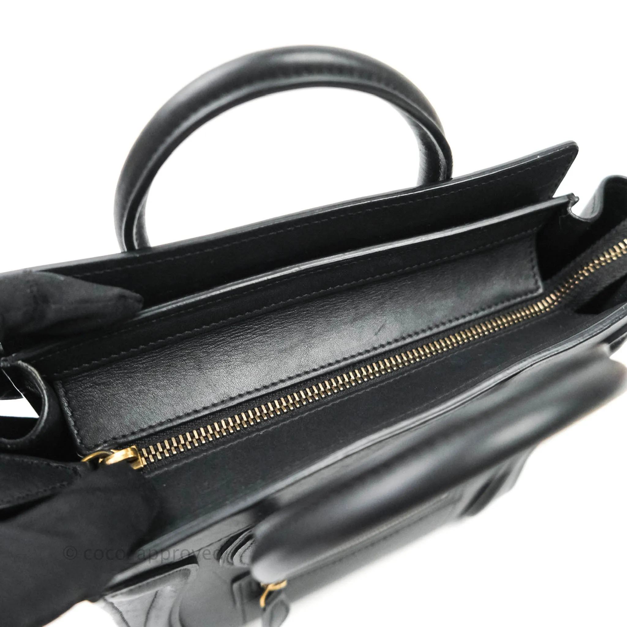 Celine Nano Luggage in Black Calfskin Antique Gold Hardware