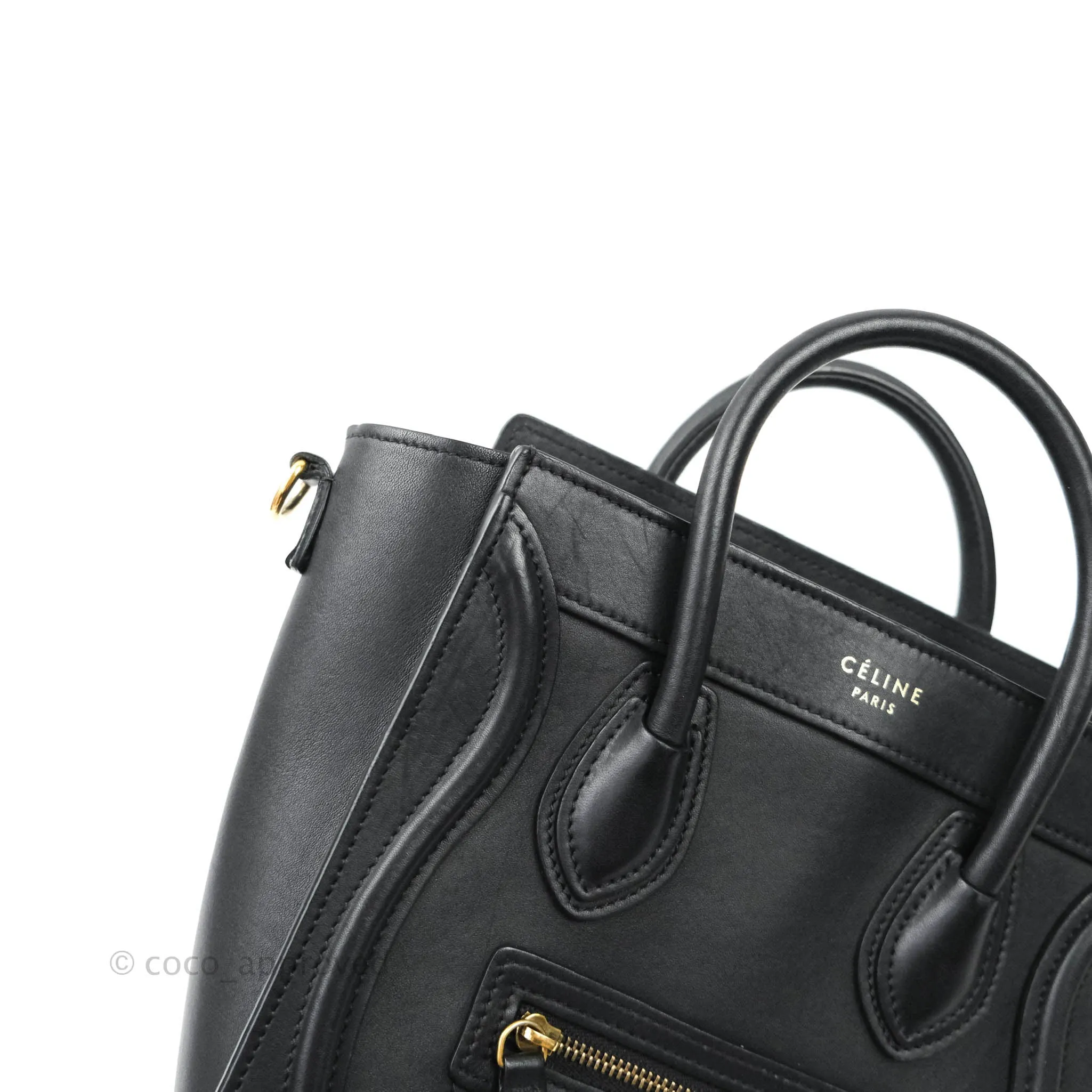 Celine Nano Luggage in Black Calfskin Antique Gold Hardware