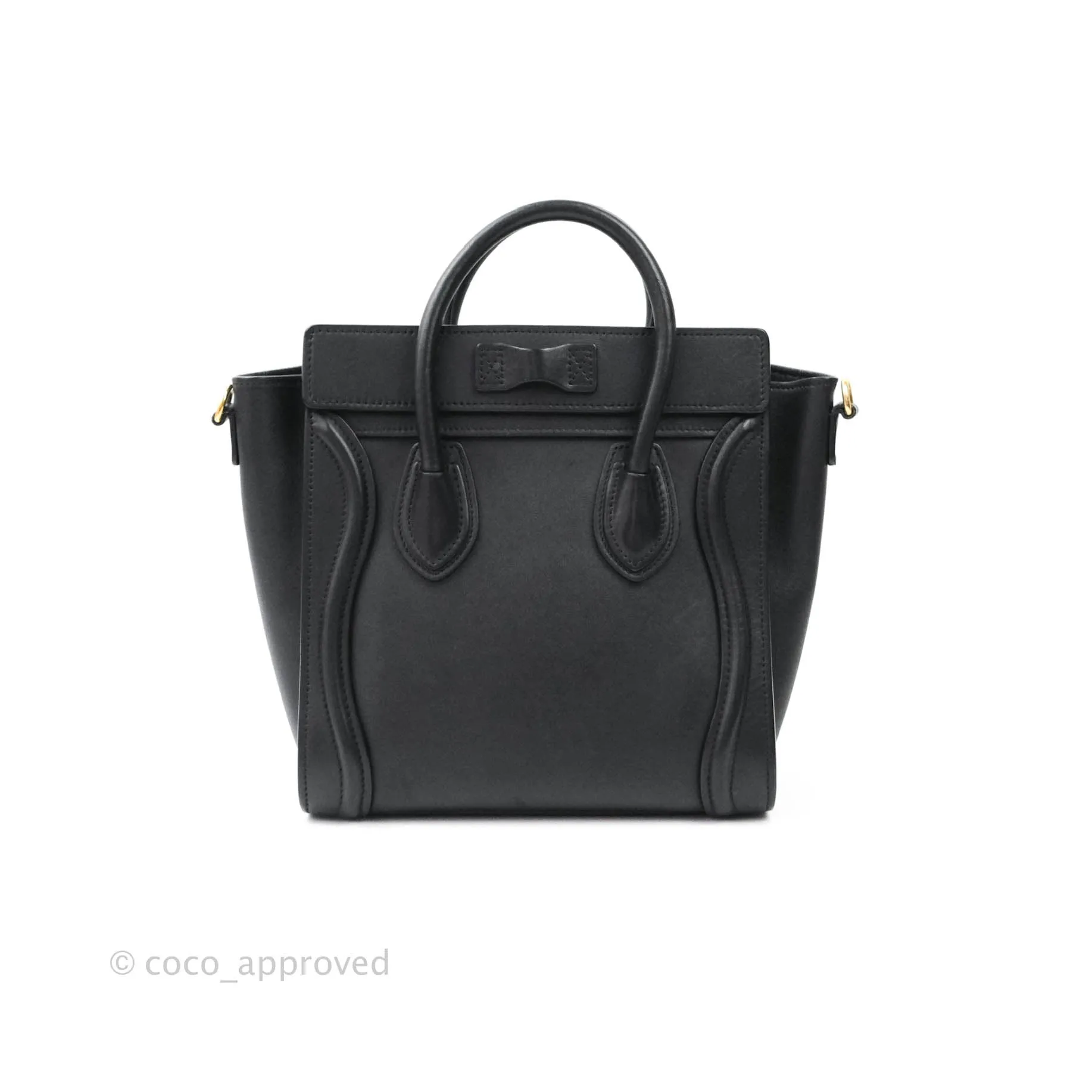 Celine Nano Luggage in Black Calfskin Antique Gold Hardware