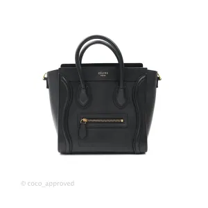 Celine Nano Luggage in Black Calfskin Antique Gold Hardware