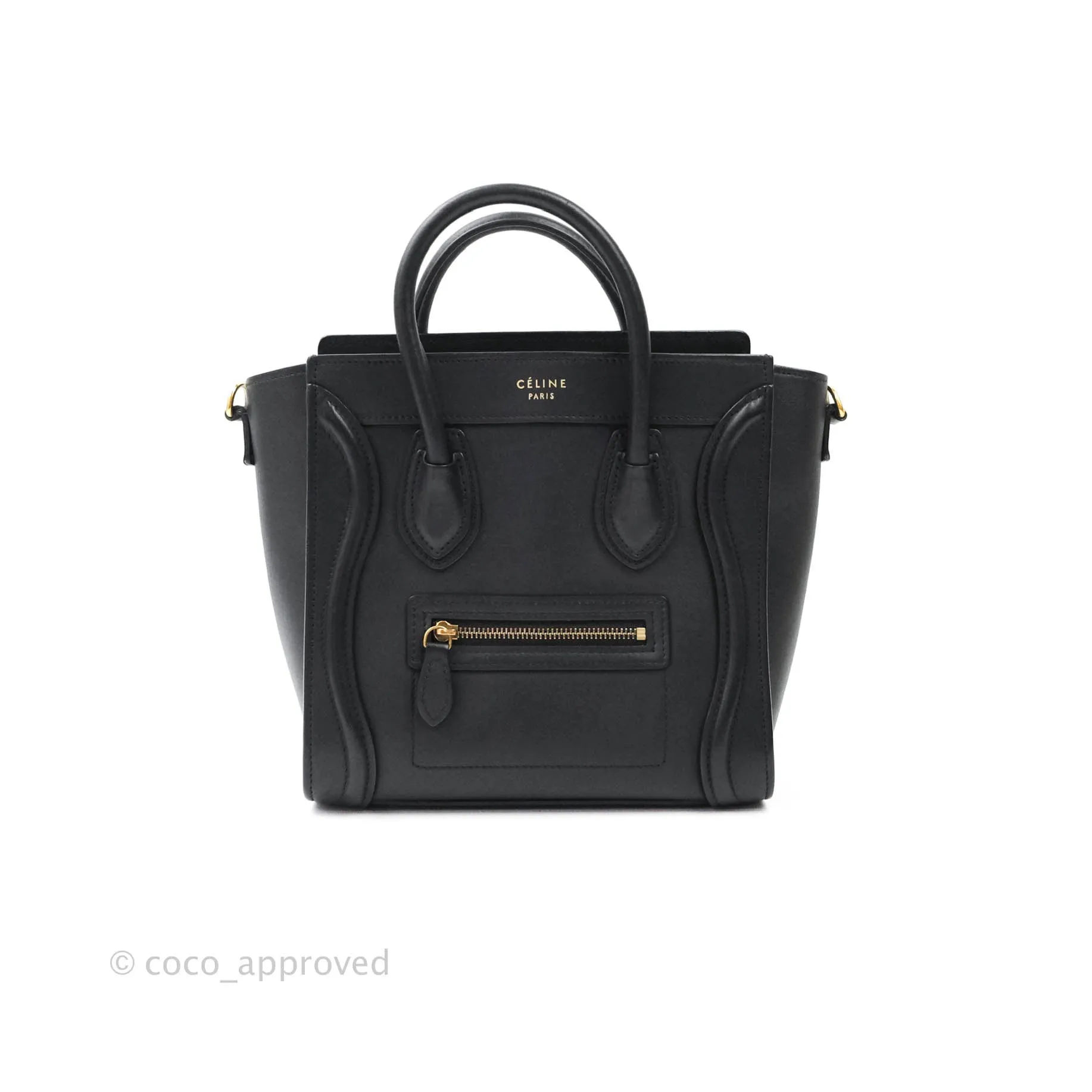 Celine Nano Luggage in Black Calfskin Antique Gold Hardware