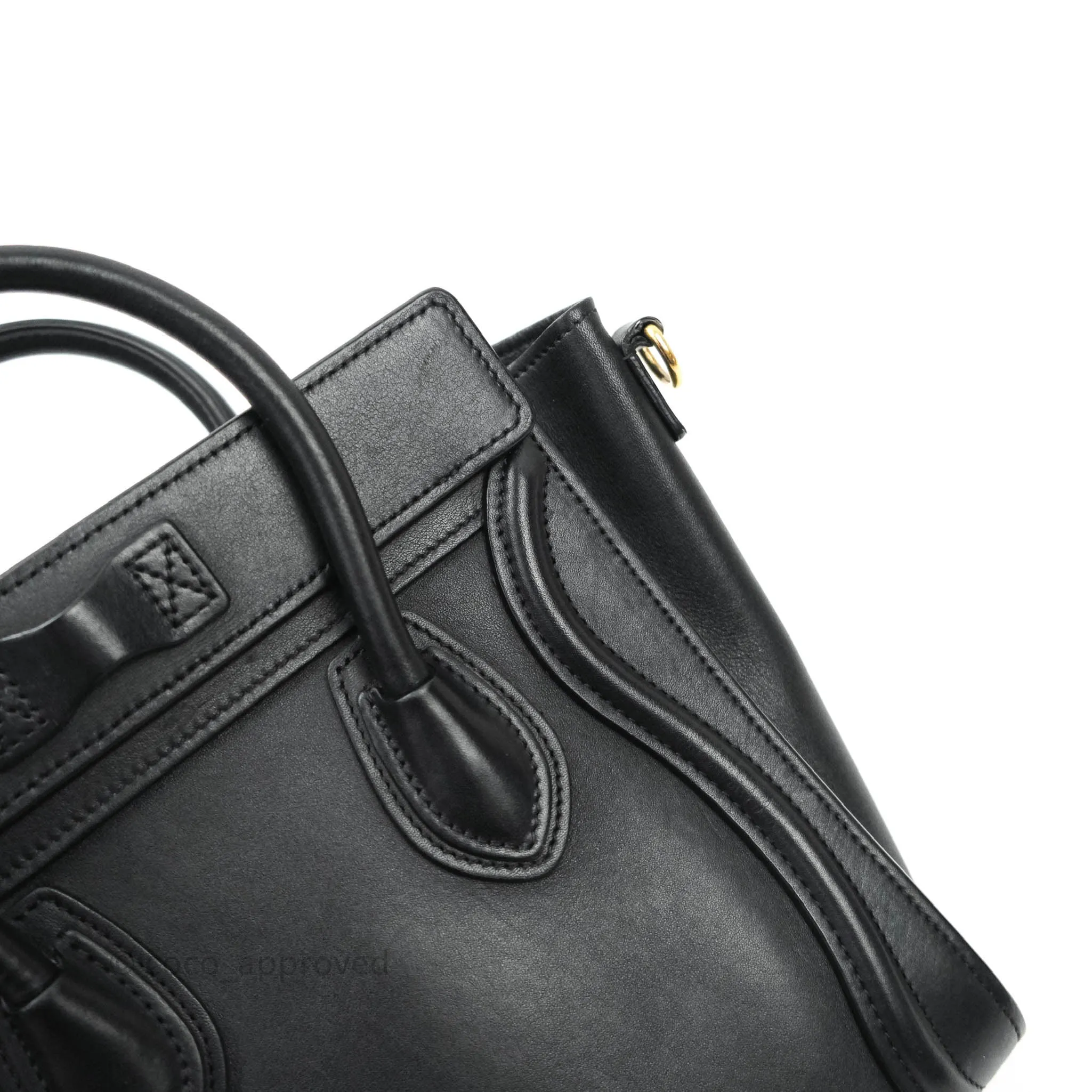 Celine Nano Luggage in Black Calfskin Antique Gold Hardware