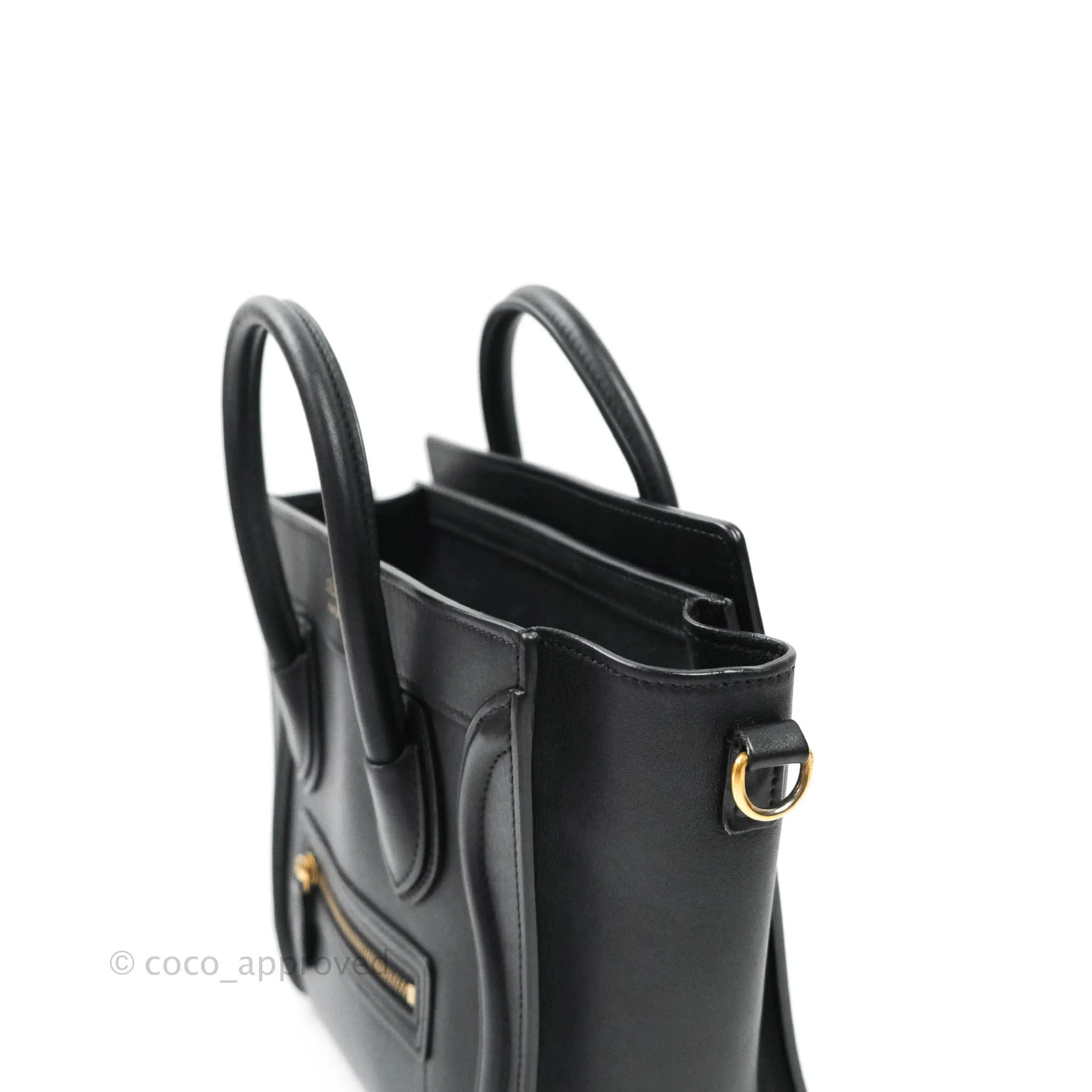 Celine Nano Luggage in Black Calfskin Antique Gold Hardware