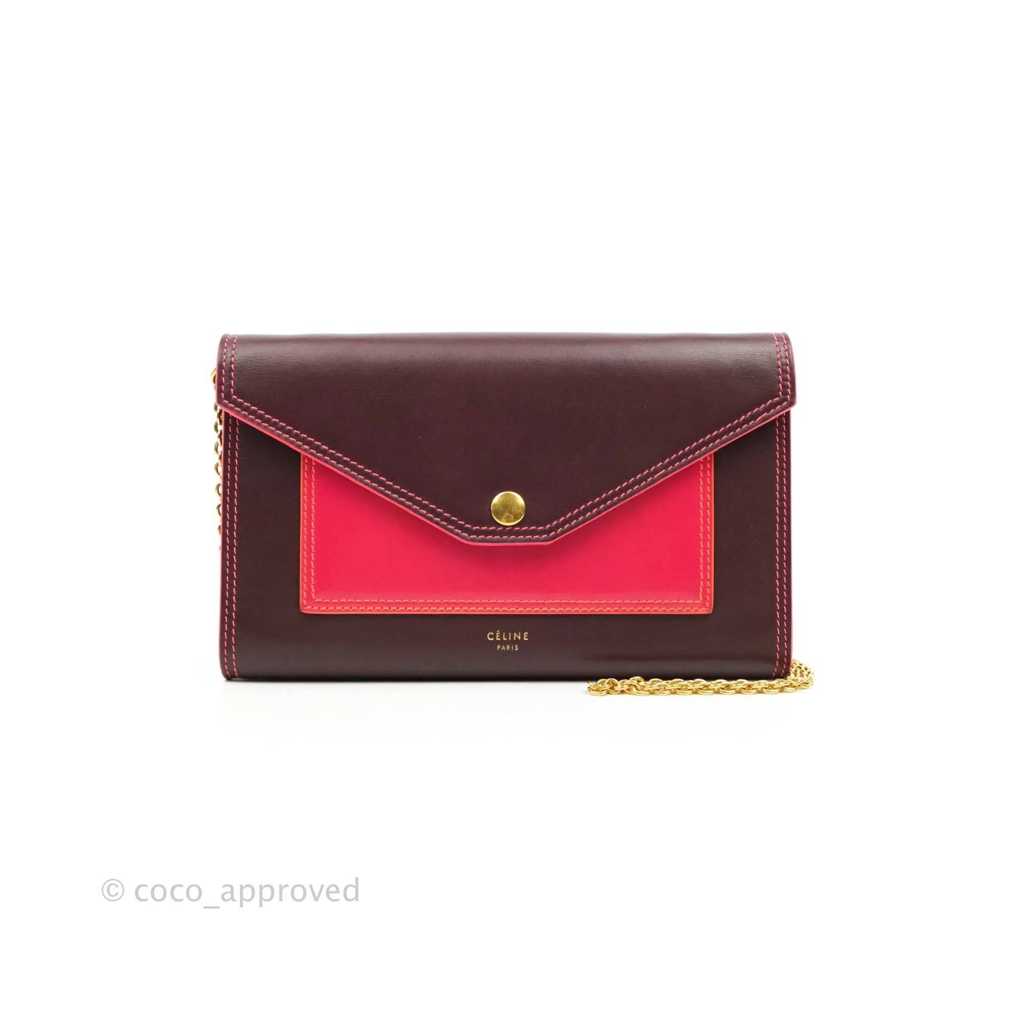 Celine Pocket Envelope Wallet on Chain Maroon