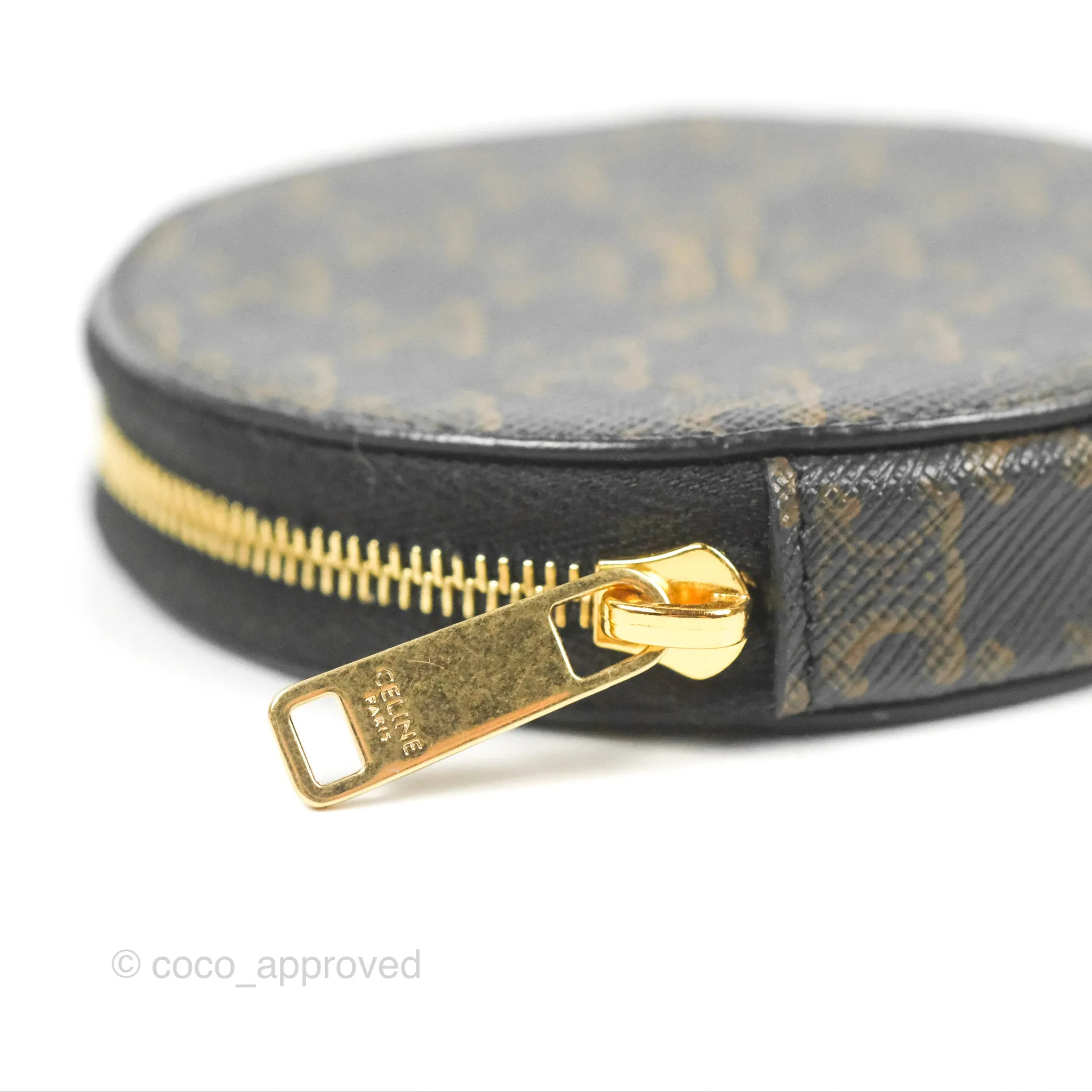 Celine Round Zip Coin Purse Triomphe Canvas