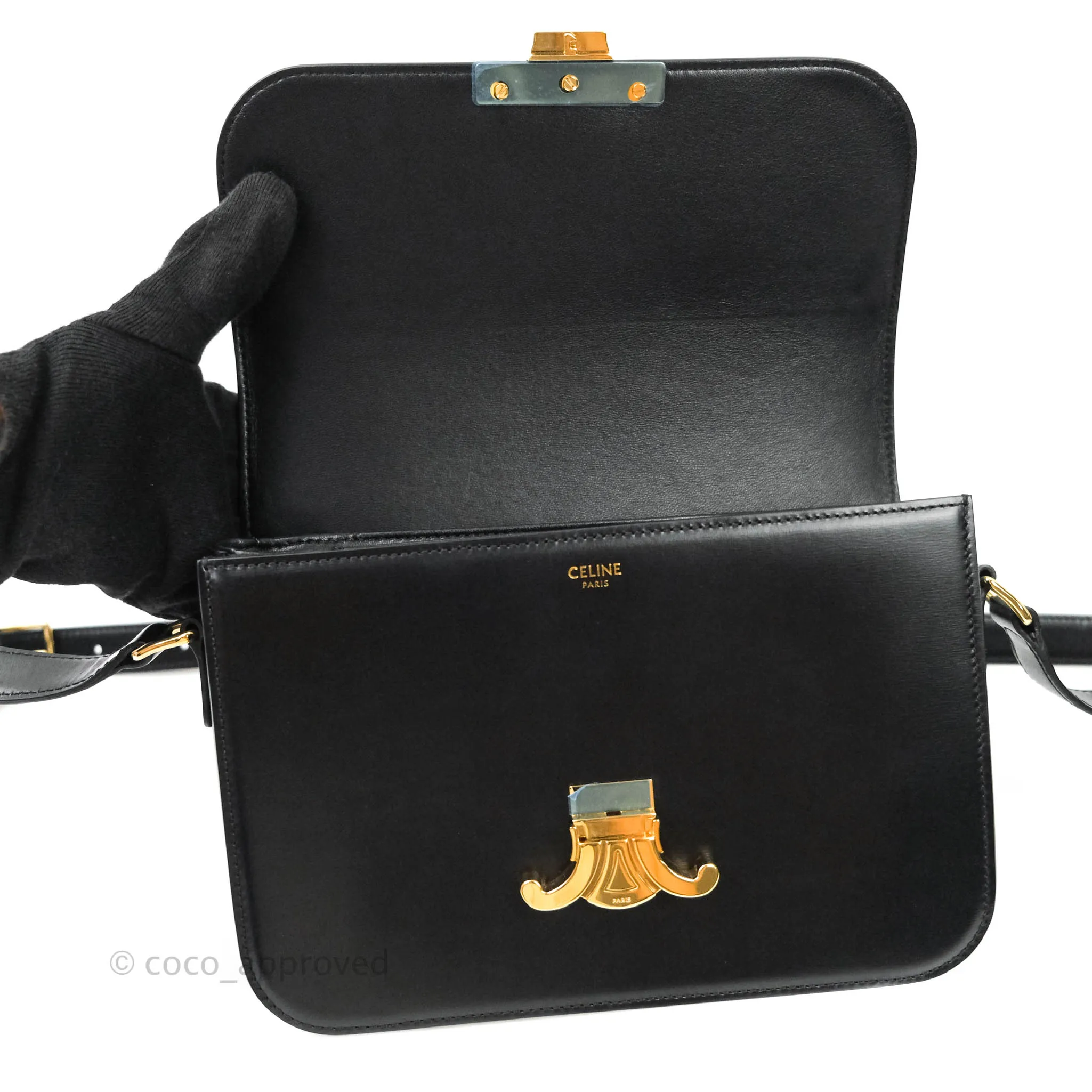 Celine Shiny Calfskin Medium Triomphe Black