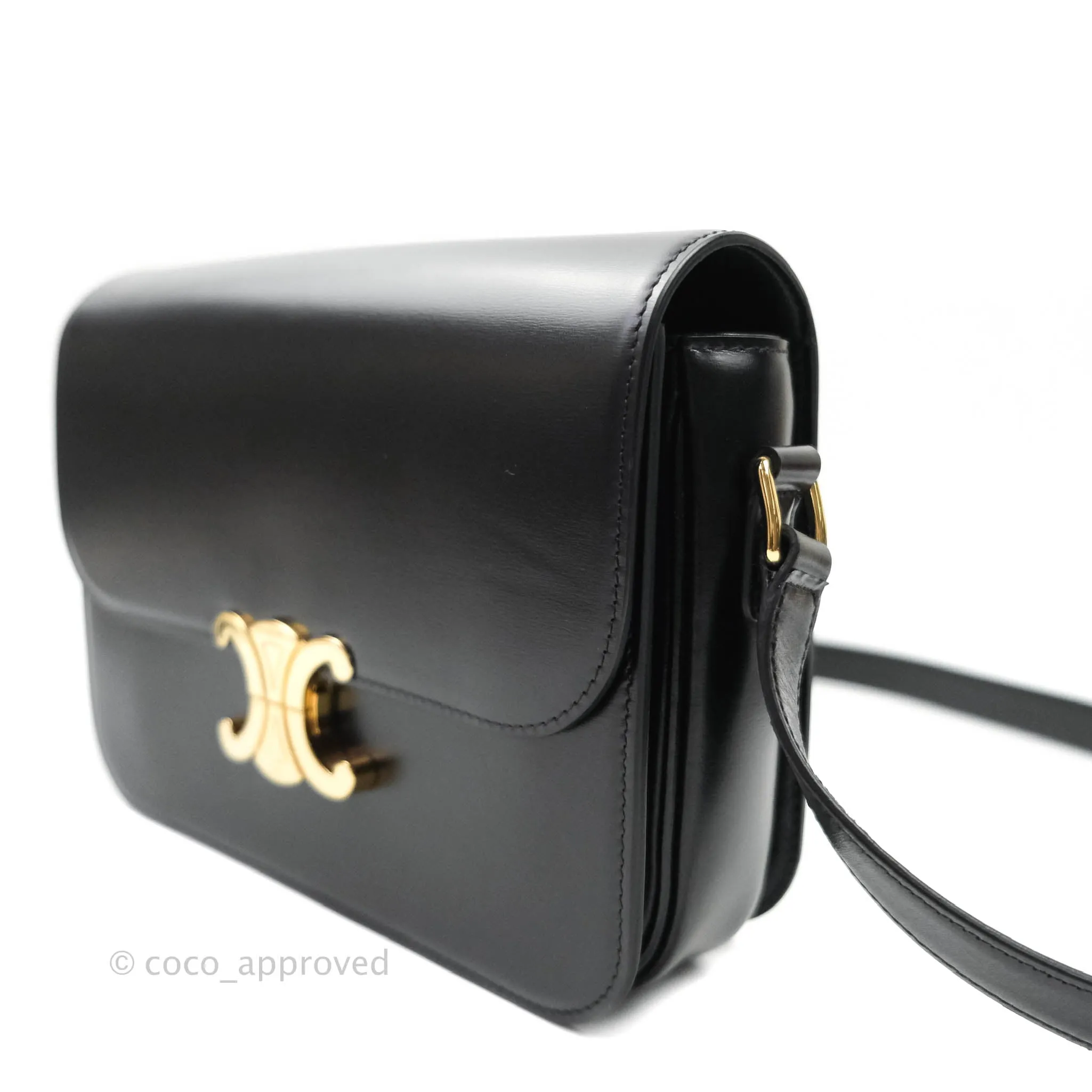 Celine Shiny Calfskin Medium Triomphe Black