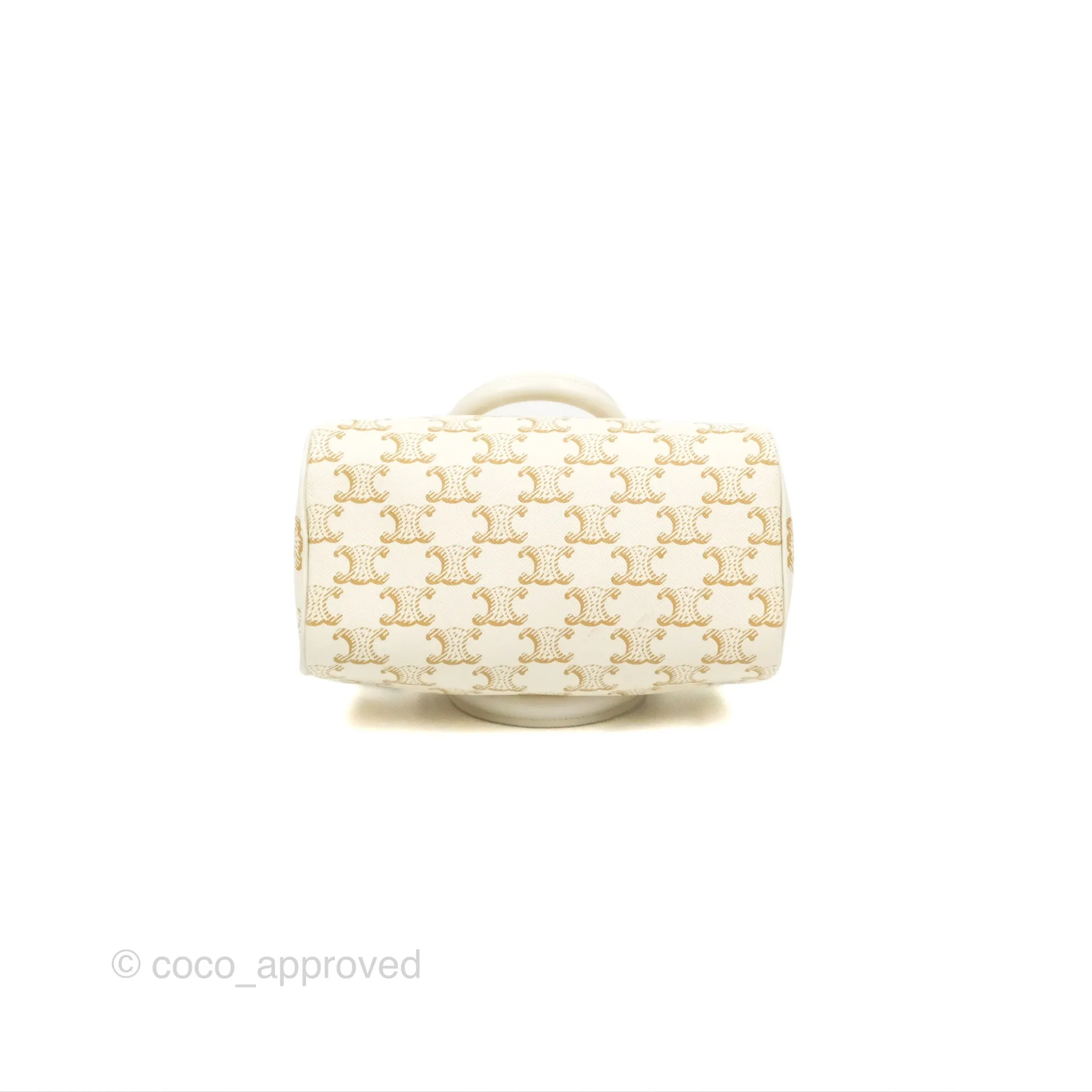 Celine Small Boston Bag White Triomphe Canvas Calfskin