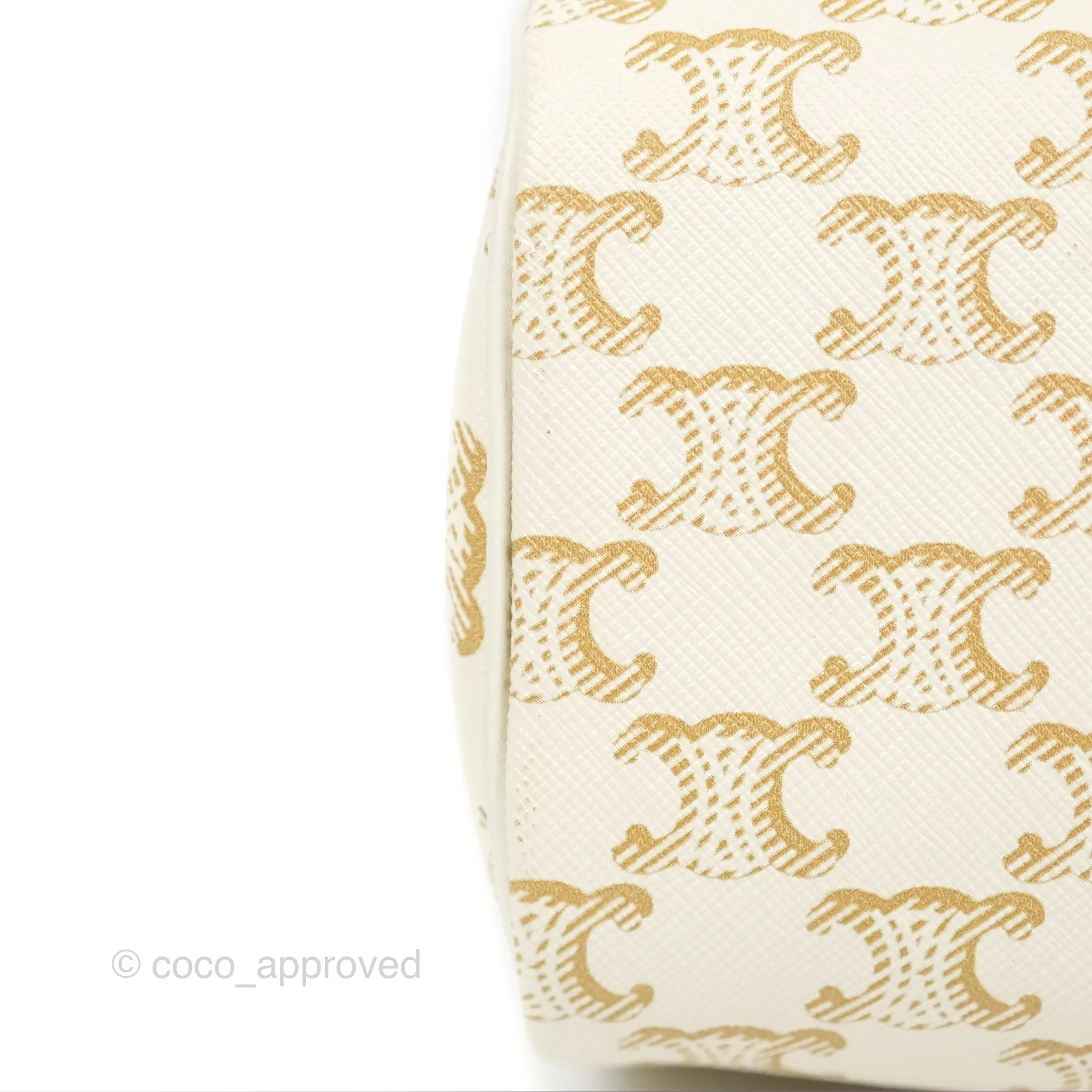 Celine Small Boston Bag White Triomphe Canvas Calfskin