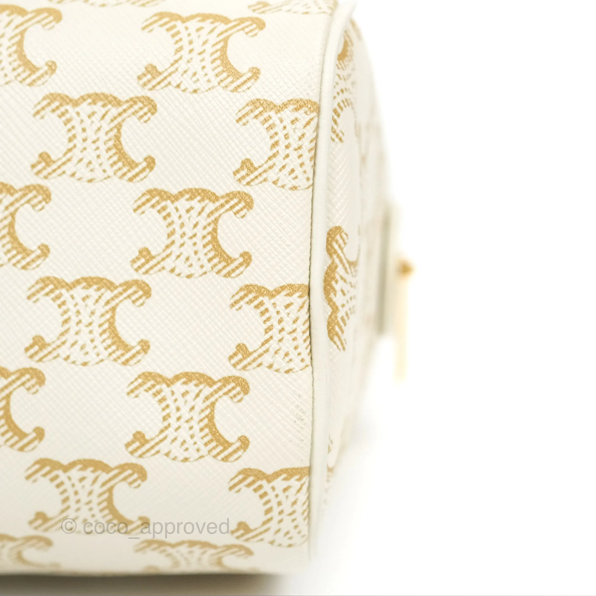 Celine Small Boston Bag White Triomphe Canvas Calfskin