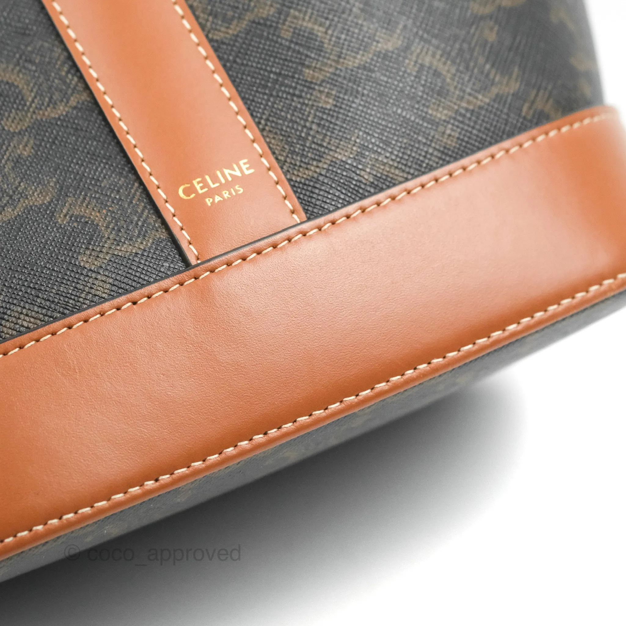 Celine Small Bucket Triomphe Canvas Tan Calfskin