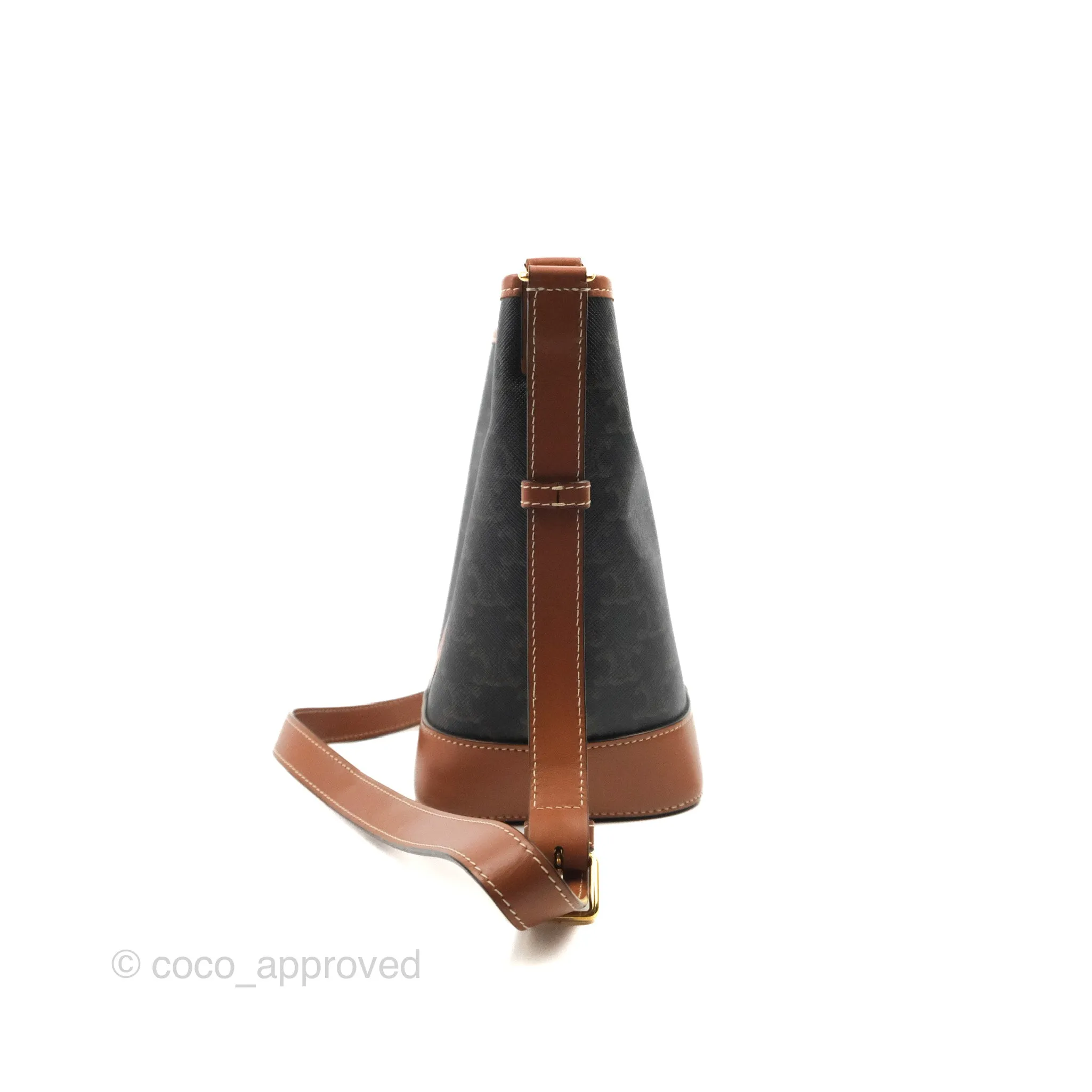 Celine Small Bucket Triomphe Canvas Tan Calfskin