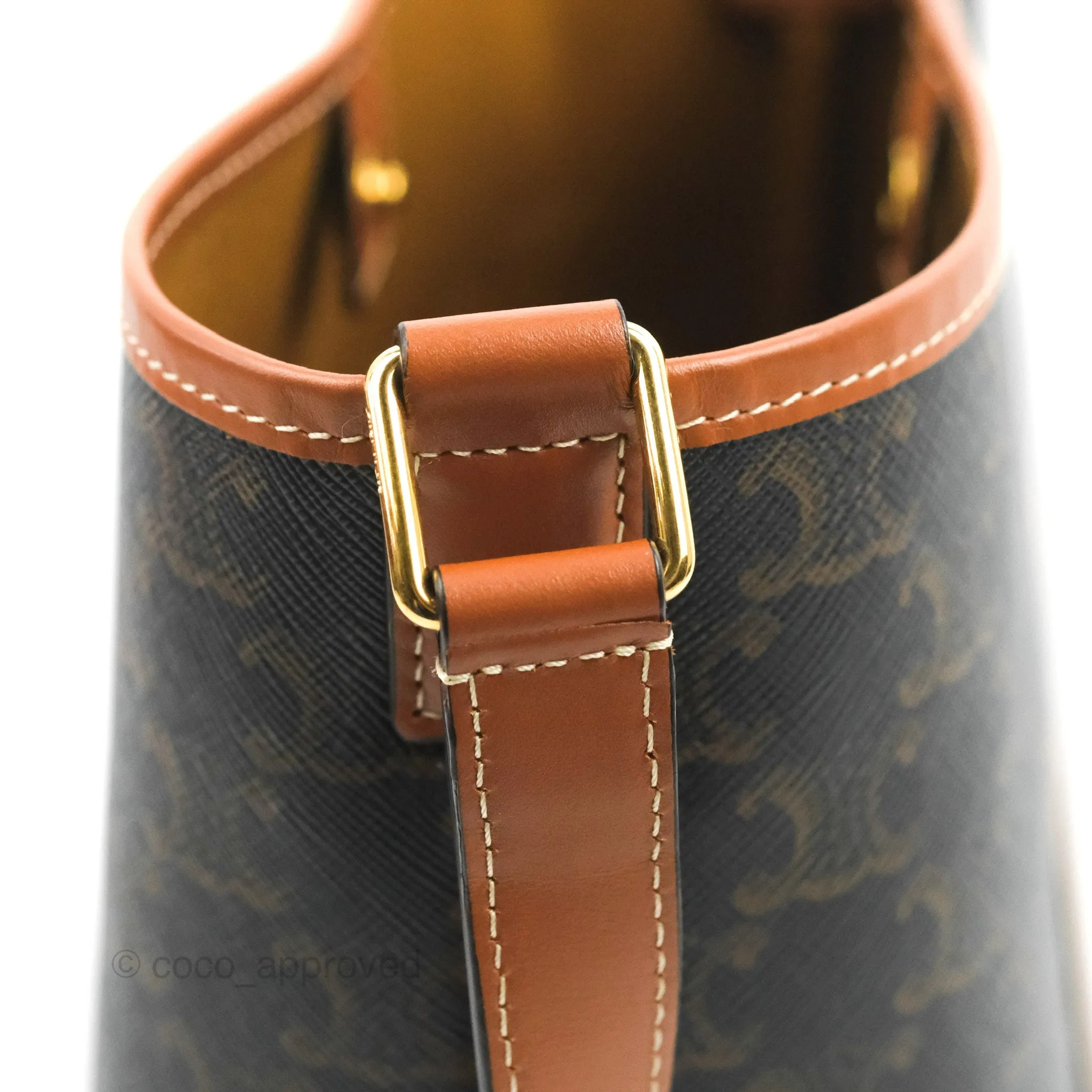 Celine Small Bucket Triomphe Canvas Tan Calfskin