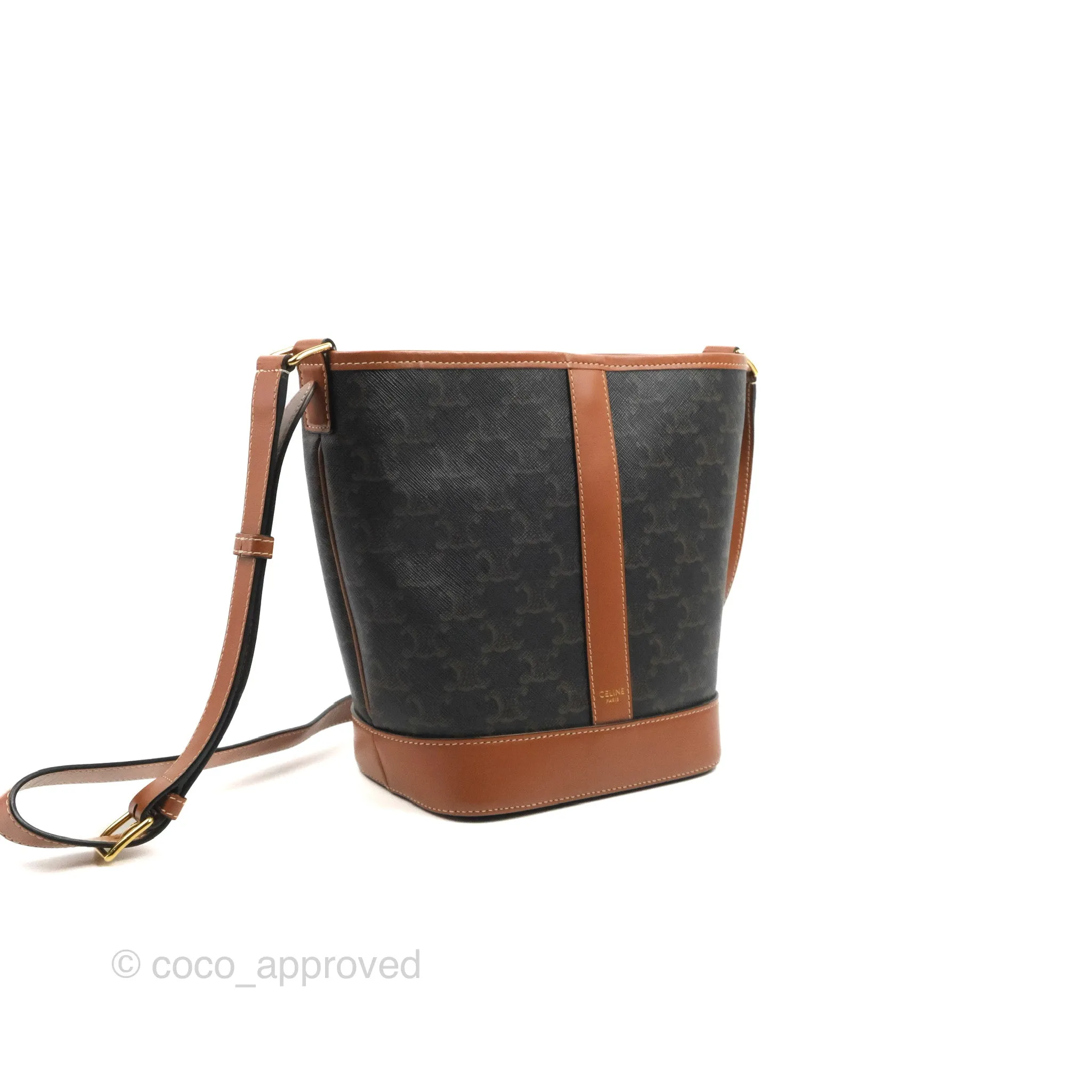 Celine Small Bucket Triomphe Canvas Tan Calfskin