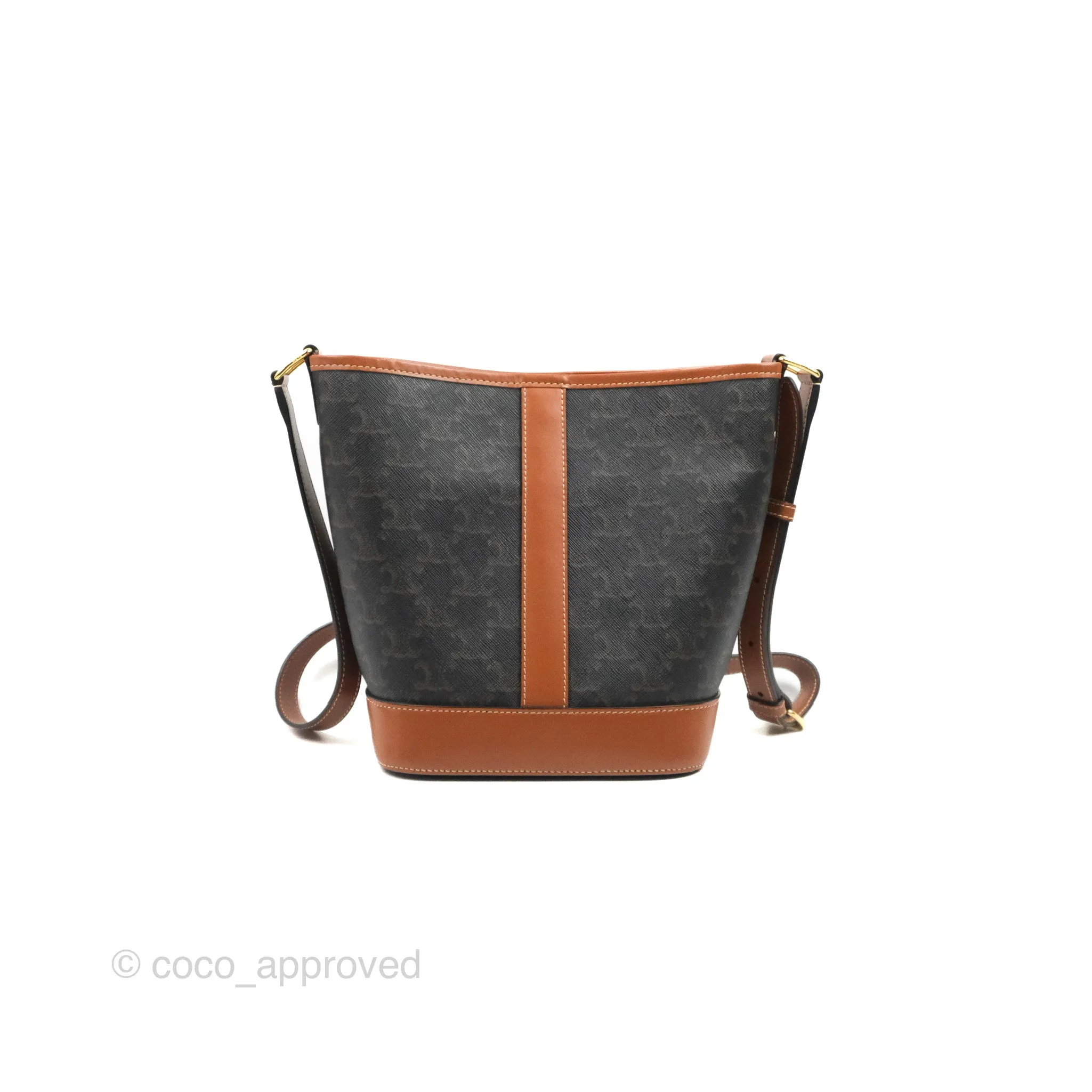 Celine Small Bucket Triomphe Canvas Tan Calfskin