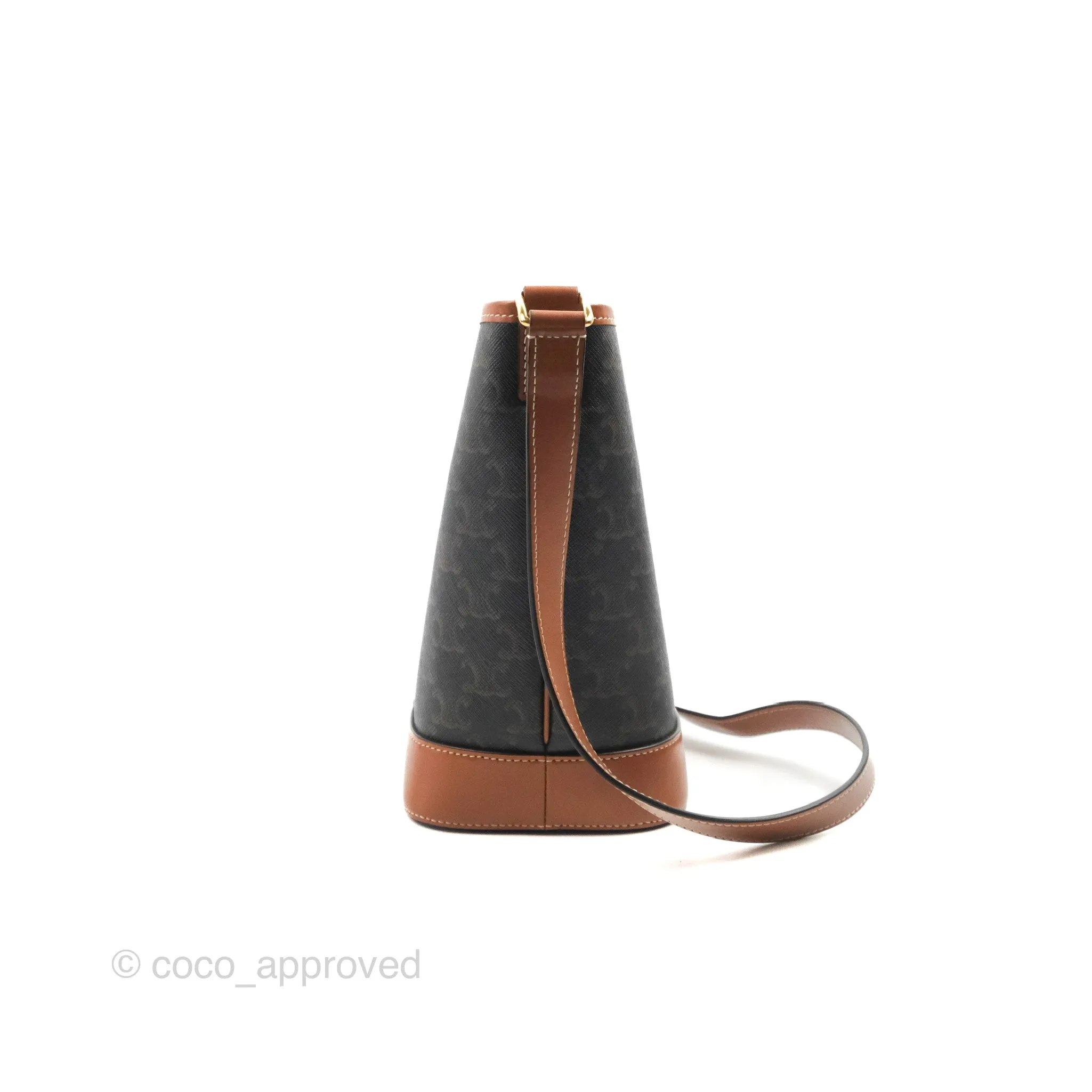 Celine Small Bucket Triomphe Canvas Tan Calfskin