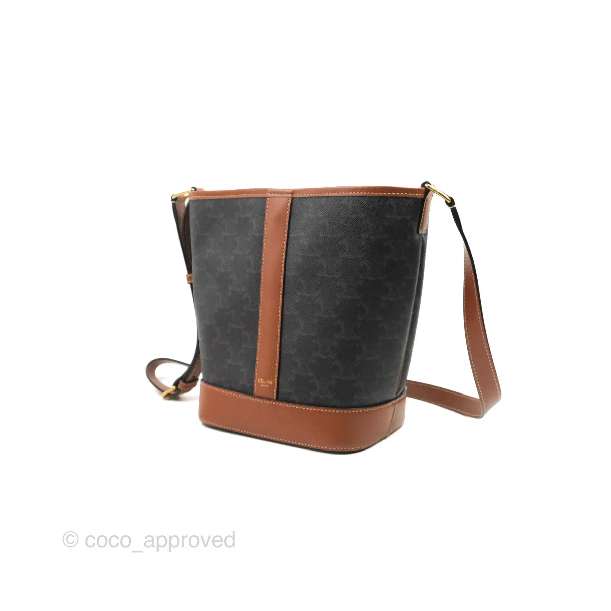Celine Small Bucket Triomphe Canvas Tan Calfskin