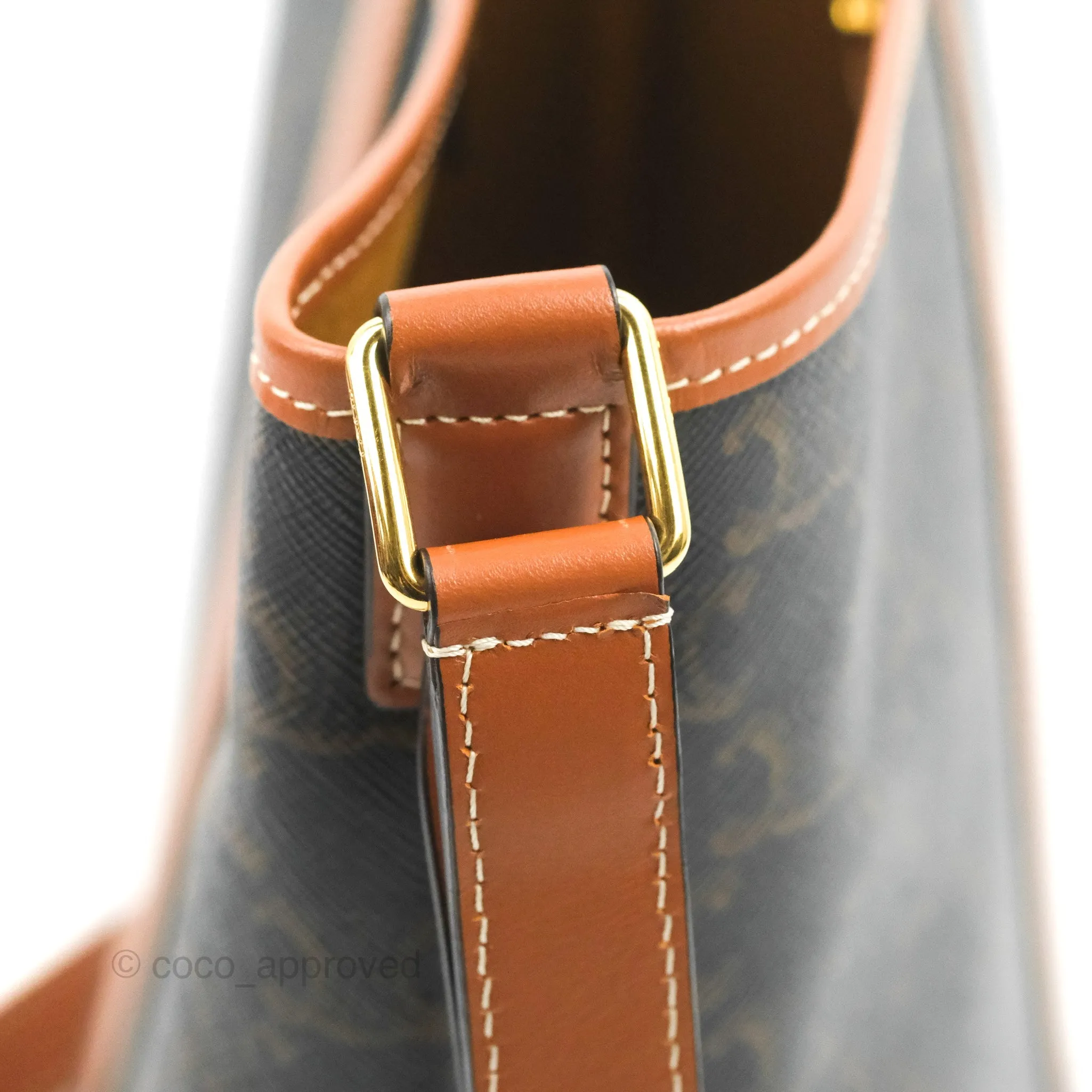 Celine Small Bucket Triomphe Canvas Tan Calfskin