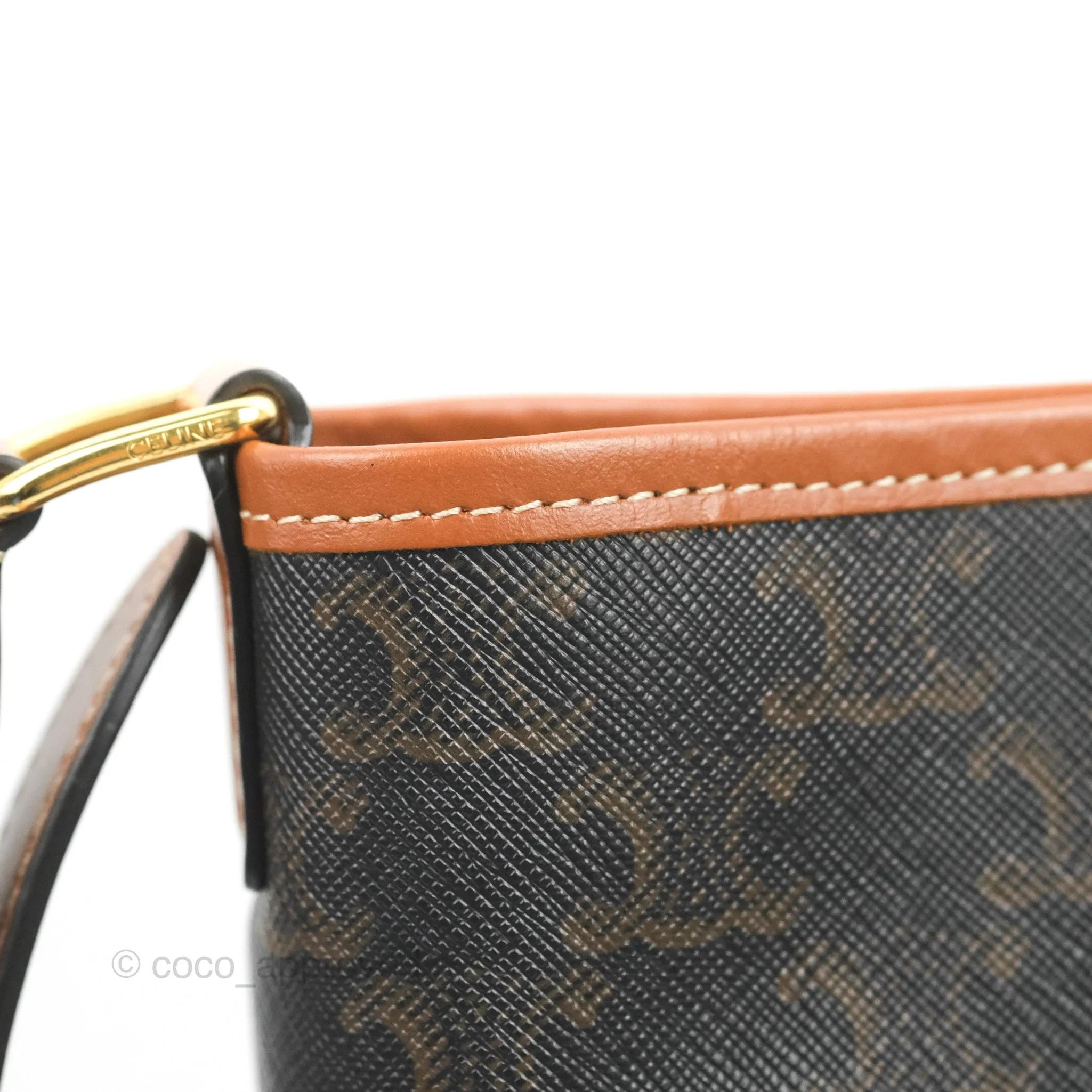 Celine Small Bucket Triomphe Canvas Tan Calfskin