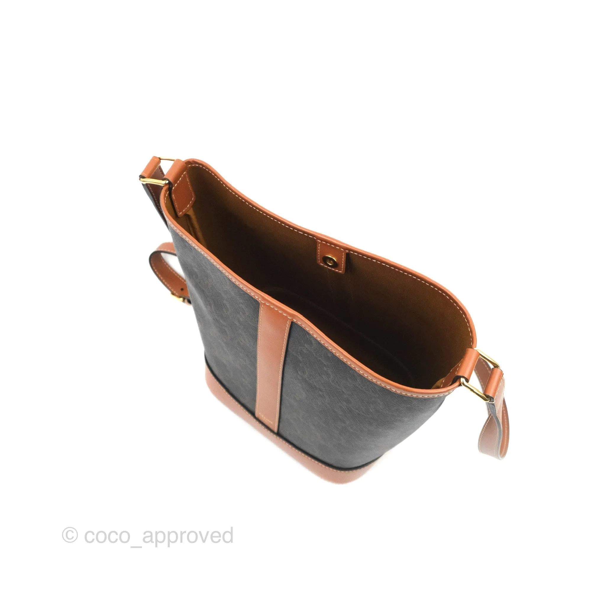 Celine Small Bucket Triomphe Canvas Tan Calfskin