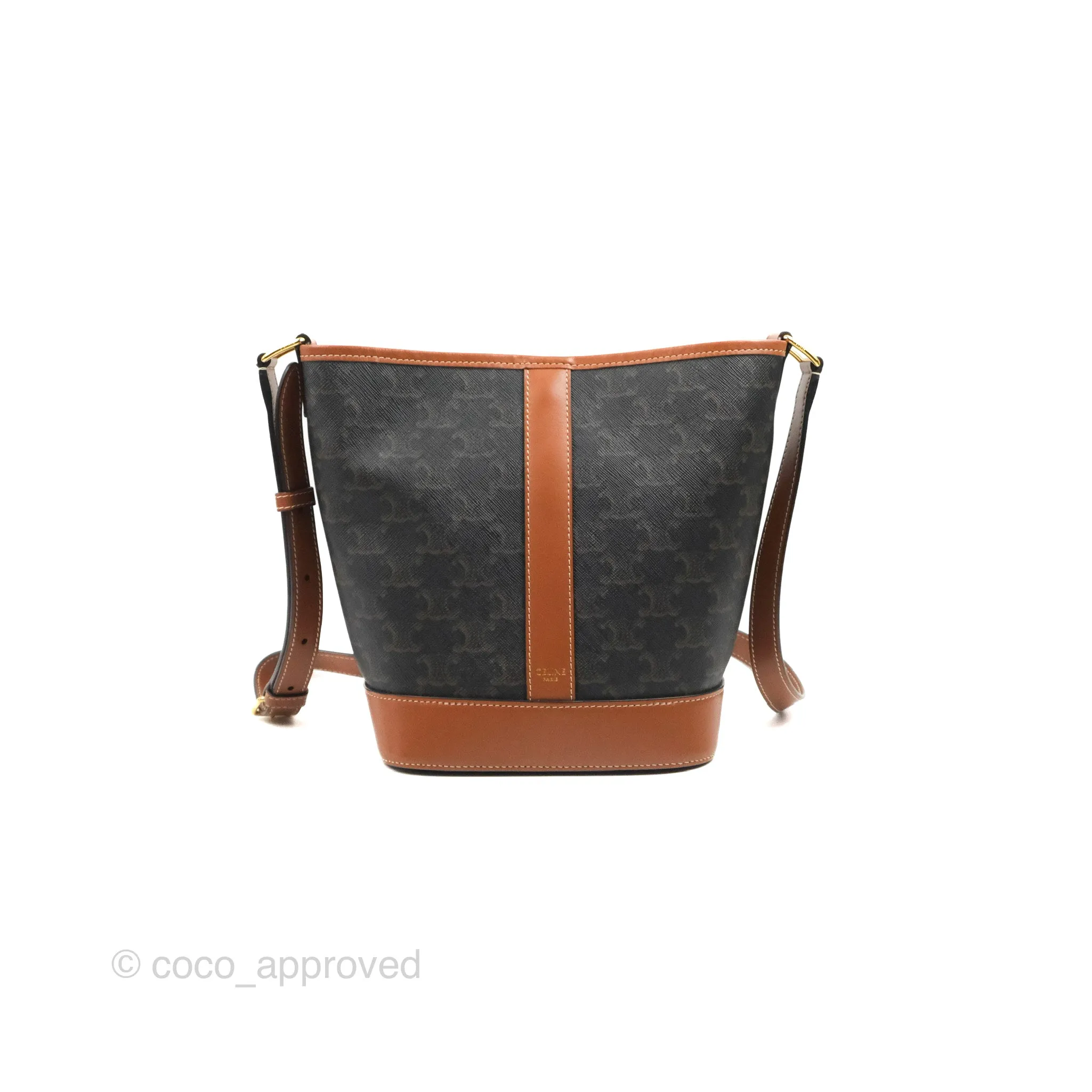 Celine Small Bucket Triomphe Canvas Tan Calfskin