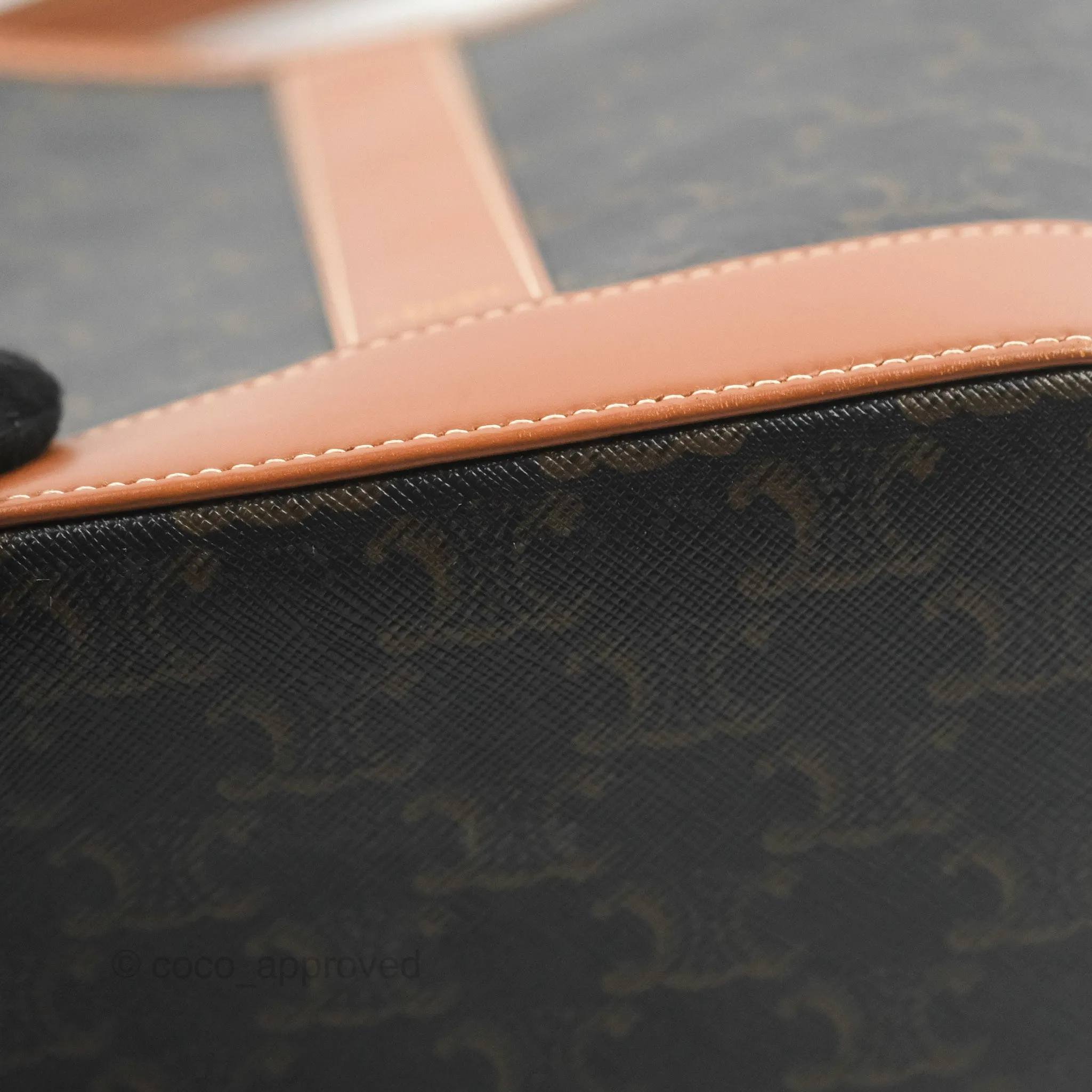 Celine Small Bucket Triomphe Canvas Tan Calfskin