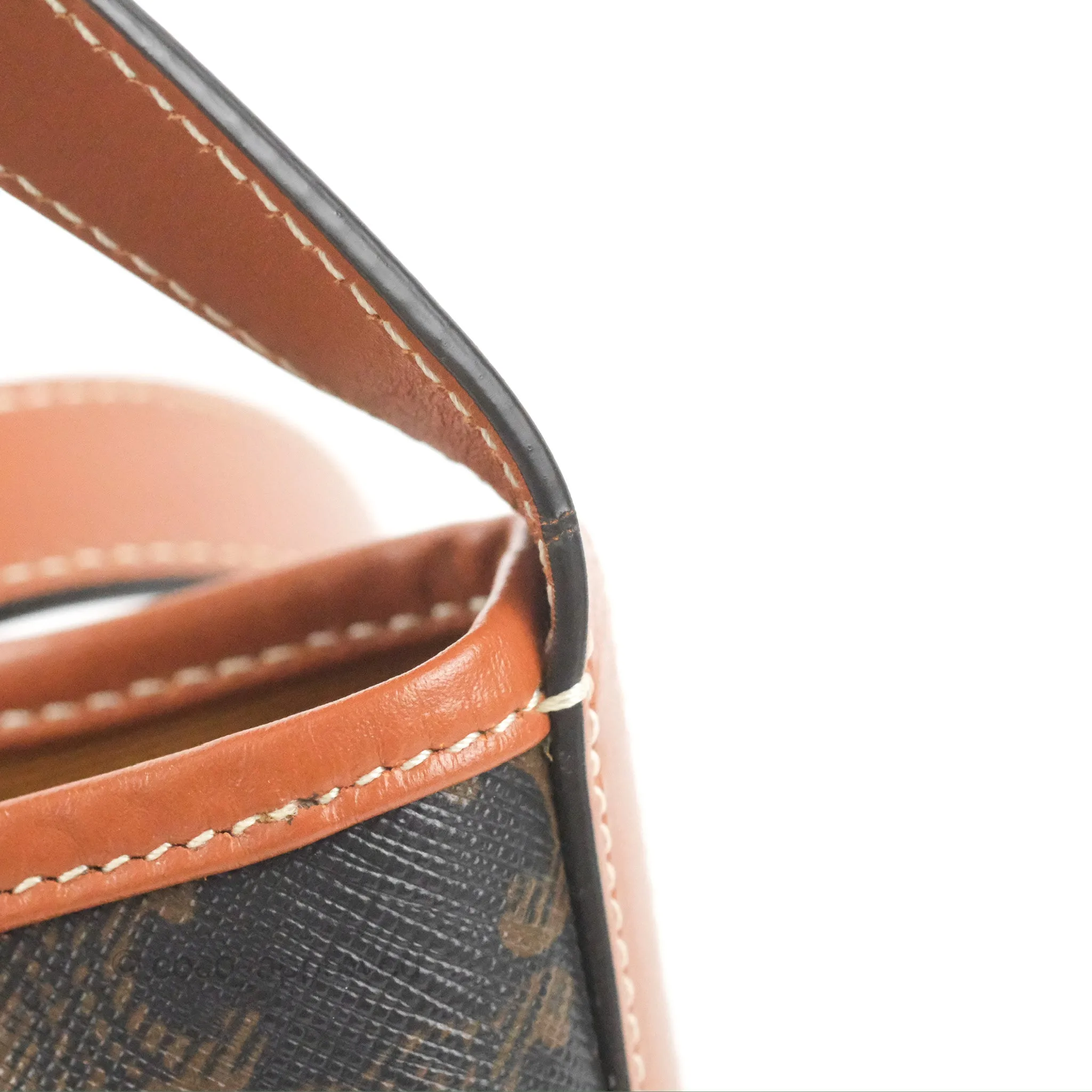 Celine Small Drawstring Bag Triomphe Canvas Tan Calfskin