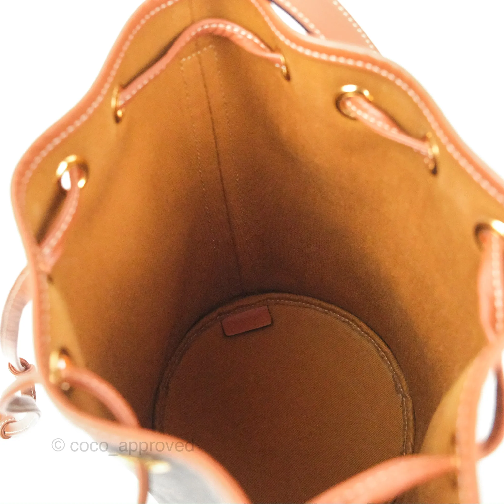 Celine Small Drawstring Bag Triomphe Canvas Tan Calfskin