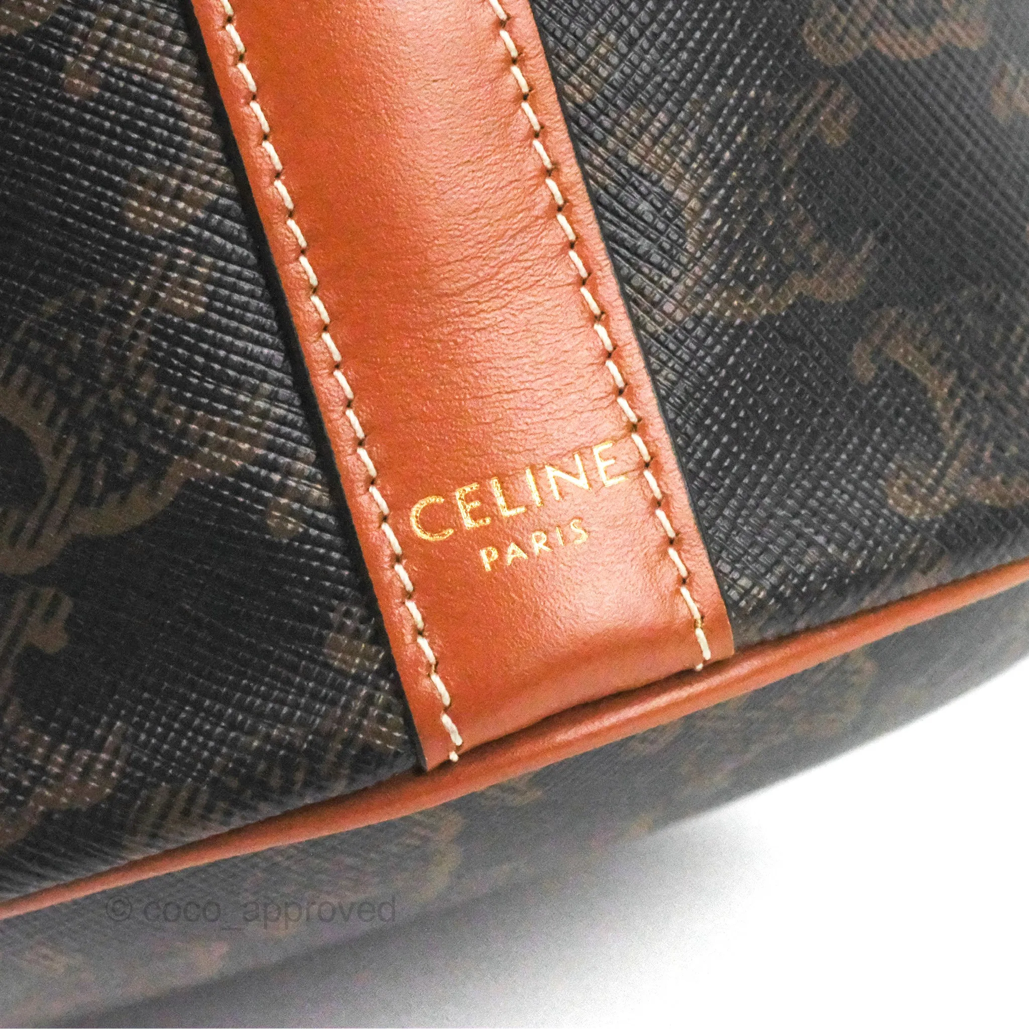Celine Small Drawstring Bag Triomphe Canvas Tan Calfskin