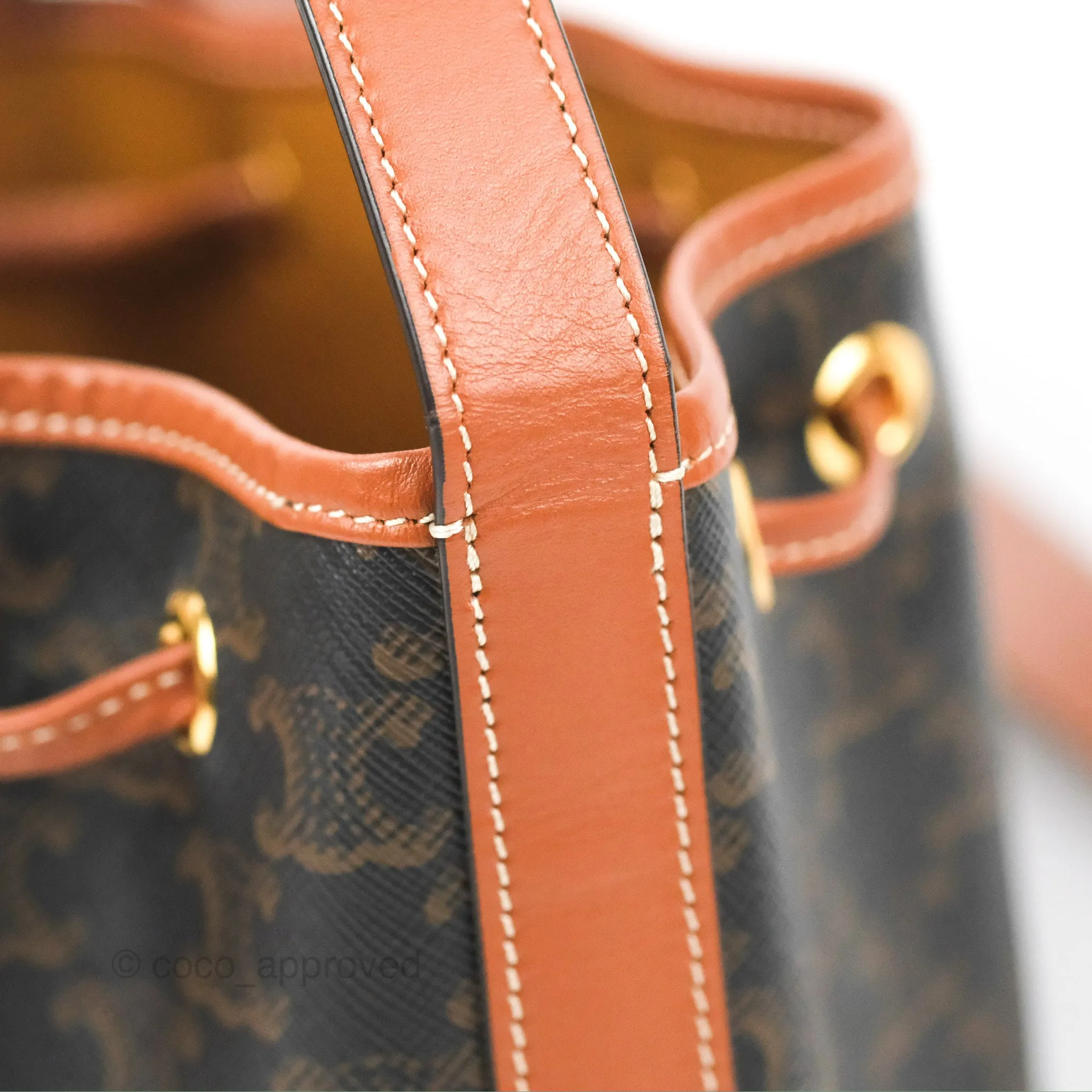Celine Small Drawstring Bag Triomphe Canvas Tan Calfskin