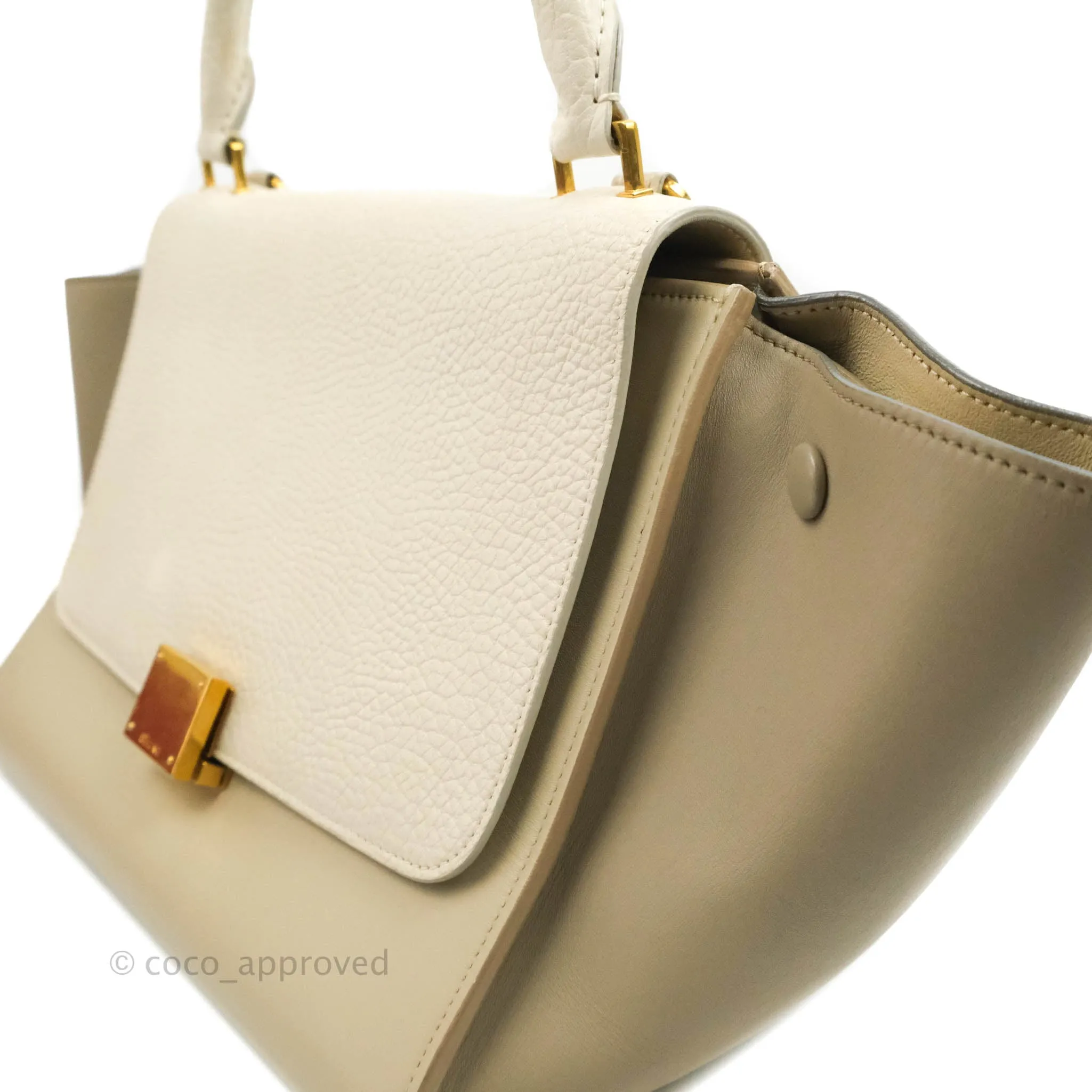 Celine Small Sleek Calfskin Tri-Color Trapeze Ivory