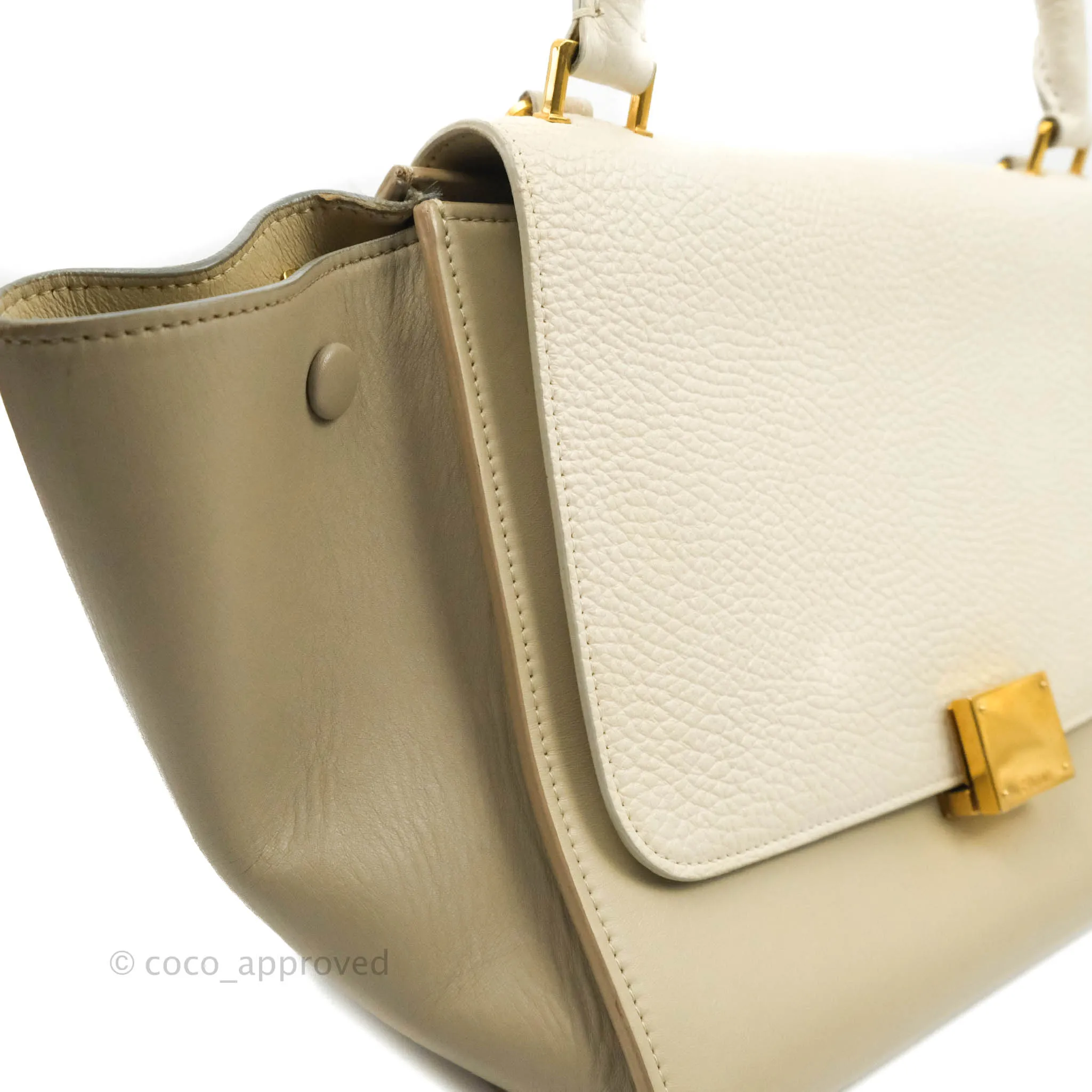 Celine Small Sleek Calfskin Tri-Color Trapeze Ivory