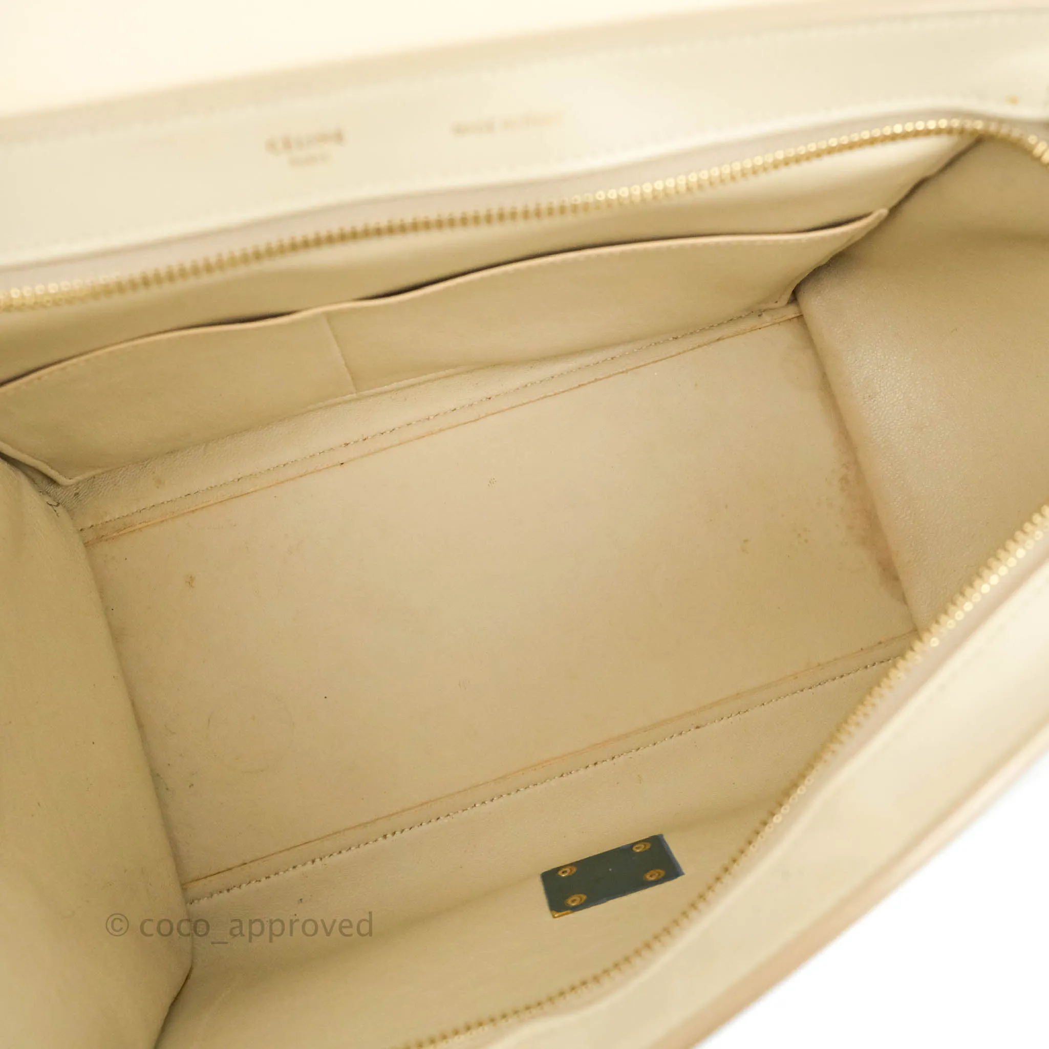Celine Small Sleek Calfskin Tri-Color Trapeze Ivory