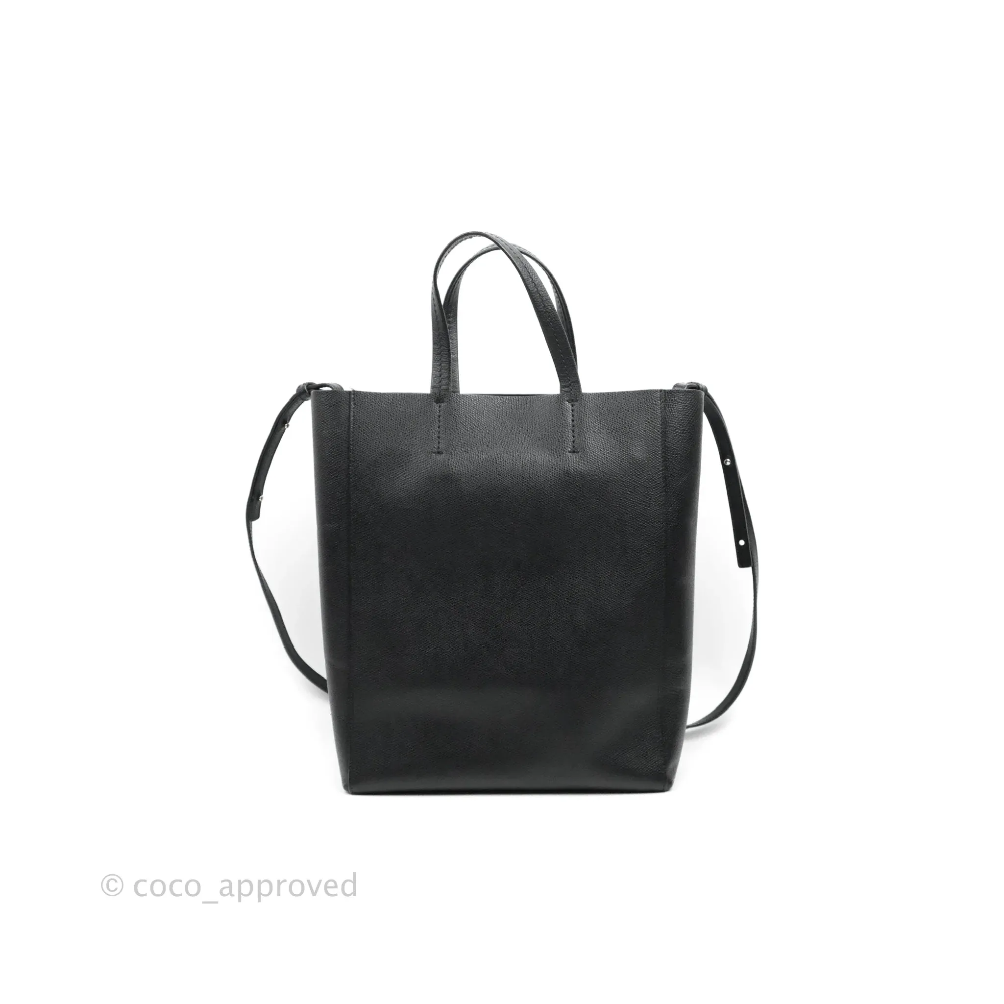Celine Small Vertical Cabas Tote Black Grained Calfskin Silver Hardware