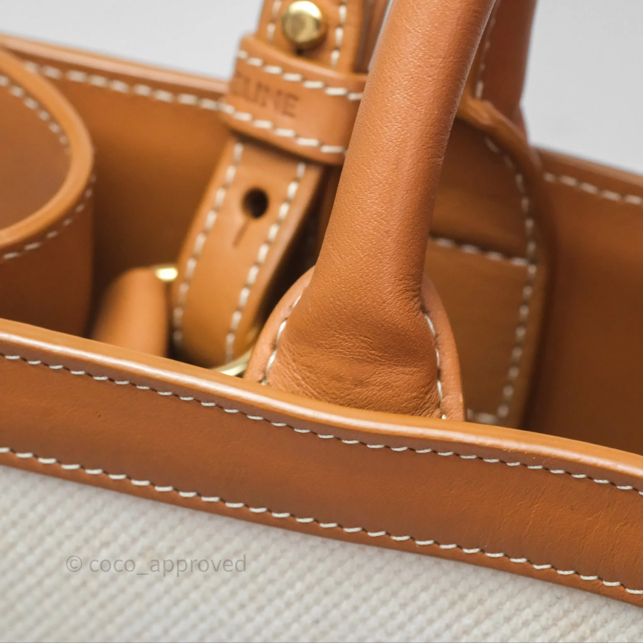 Celine Small Vertical Cabas Tote With Celine Print Natural/ Tan