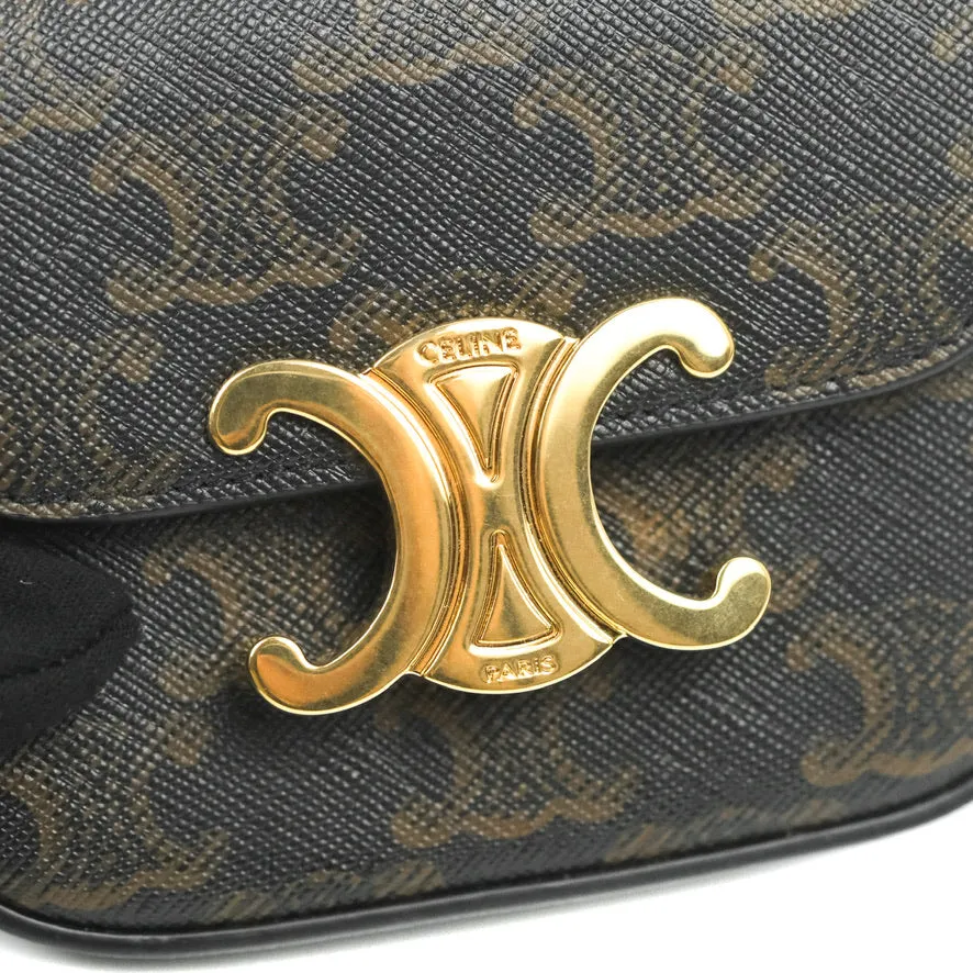 Celine Tan Canvas Calfskin Mini Triomphe