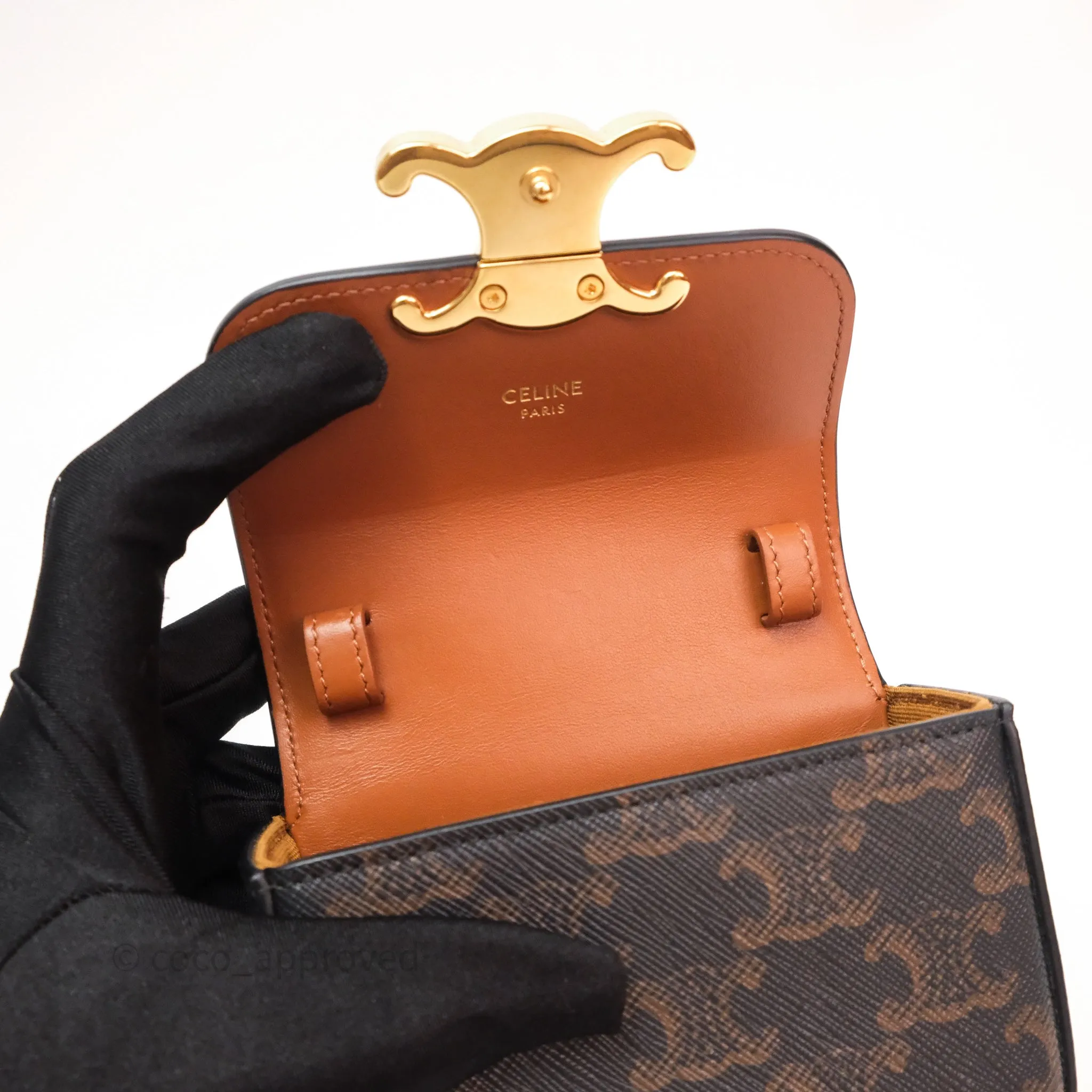 Celine Tan Canvas Calfskin Mini Triomphe