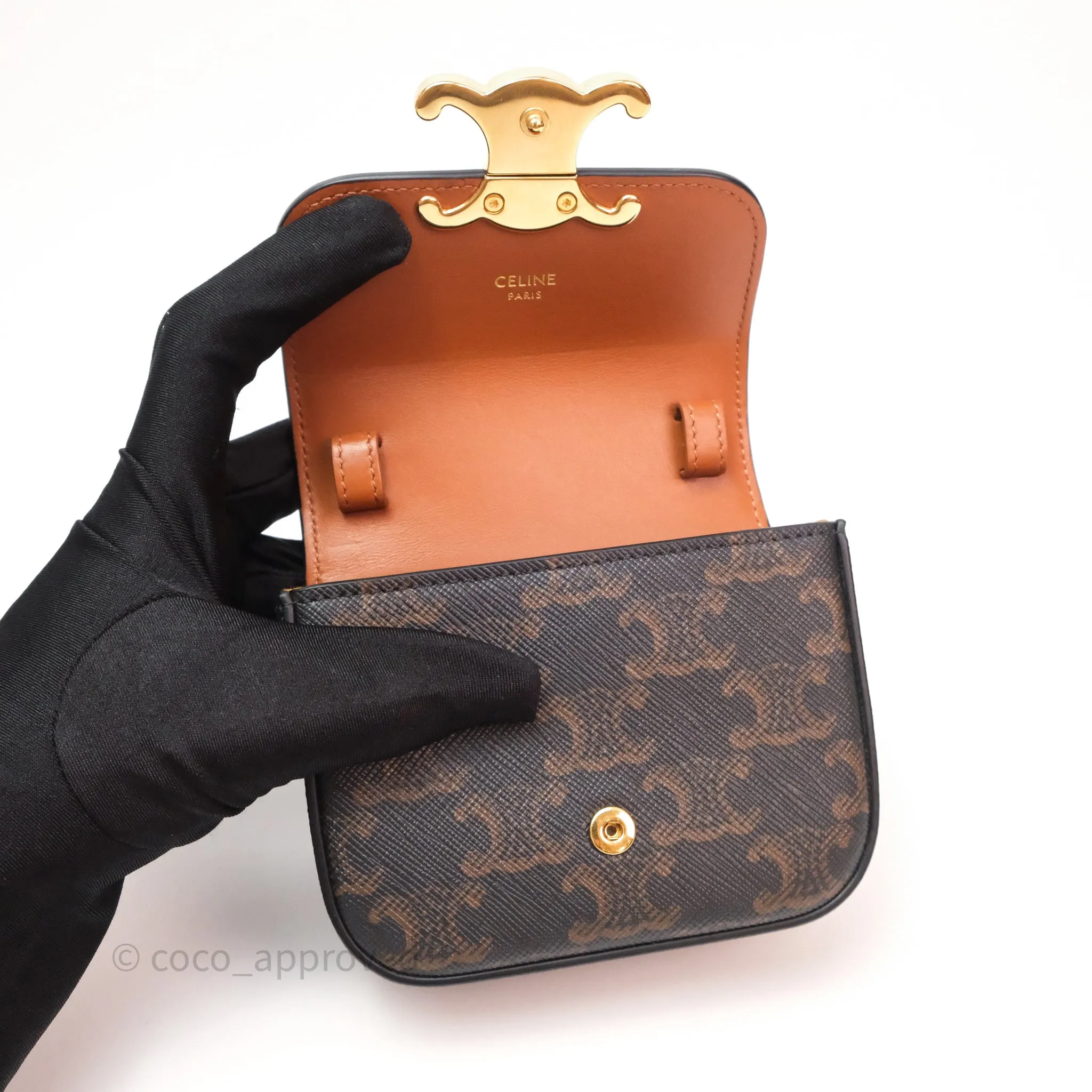 Celine Tan Canvas Calfskin Mini Triomphe