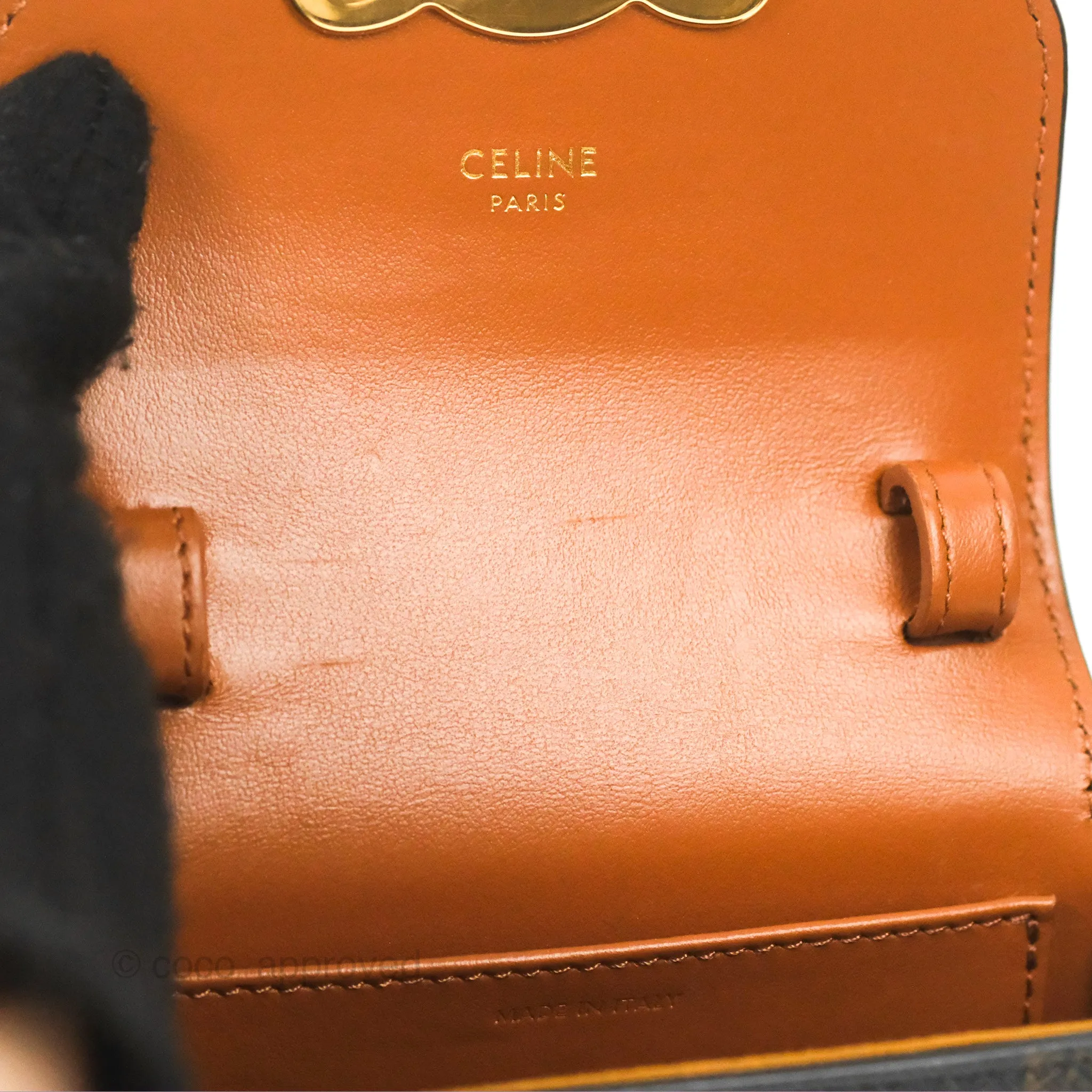 Celine Tan Canvas Calfskin Mini Triomphe