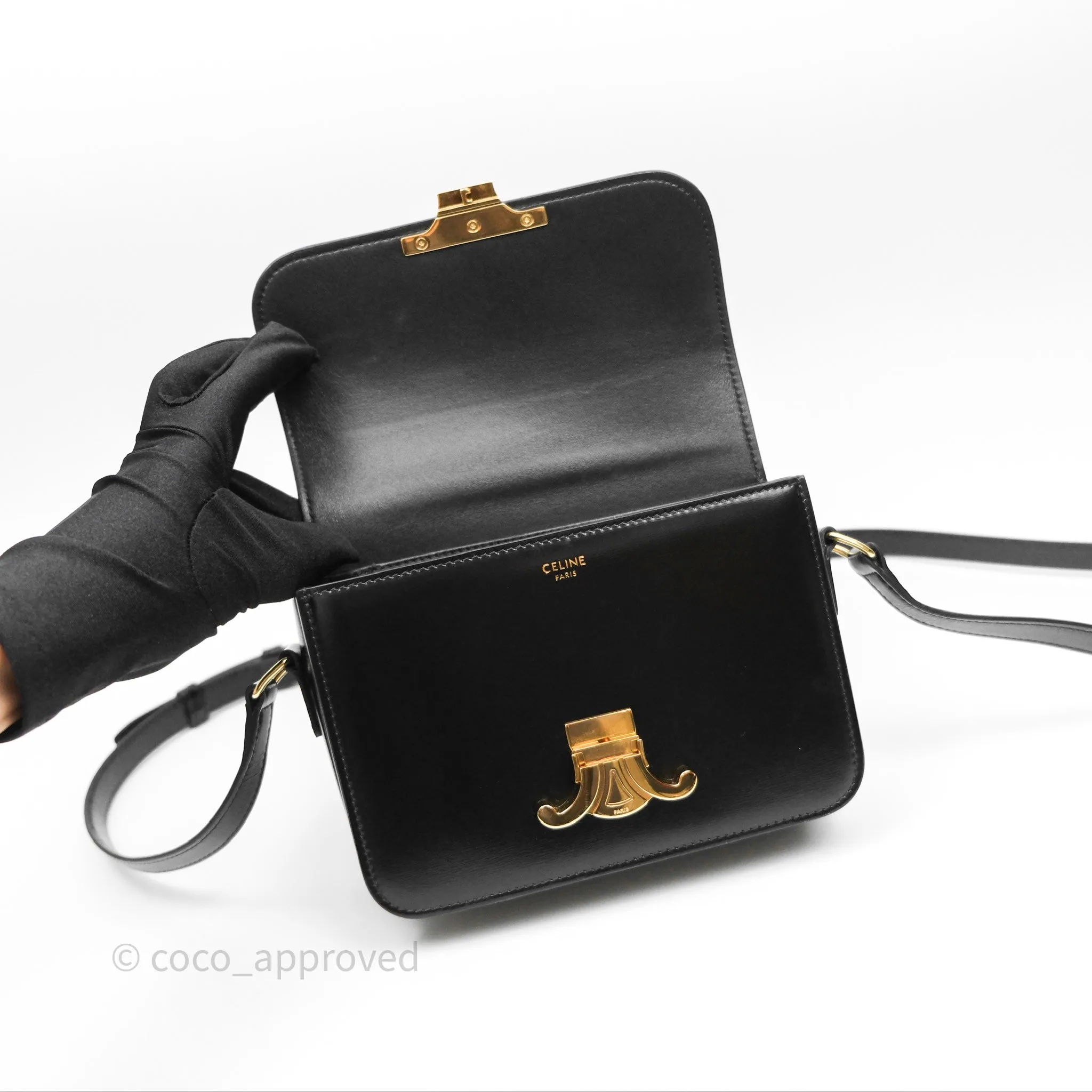 Celine Teen Triomphe Bag Shiny Calfskin Black