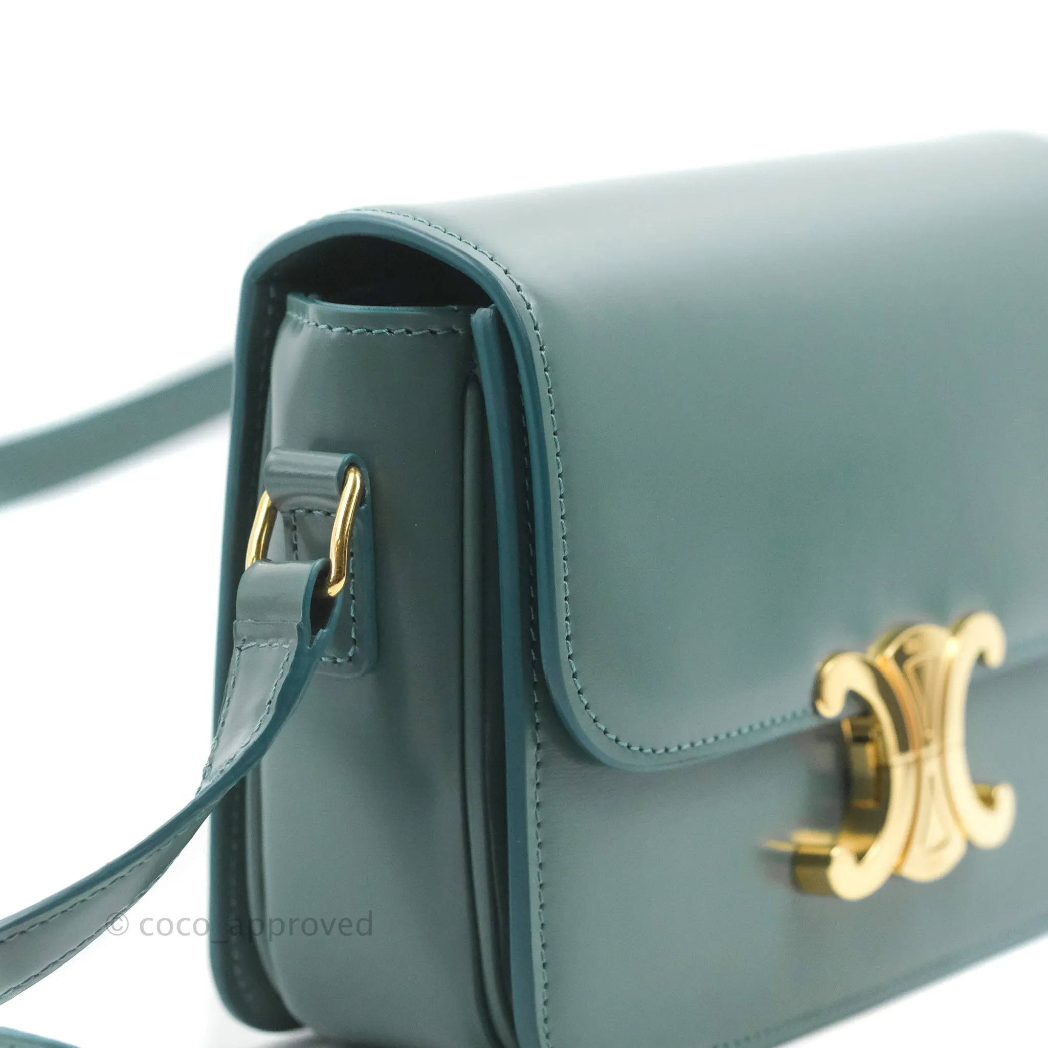 Celine Teen Triomphe Bag Shiny Calfskin Green Smoke